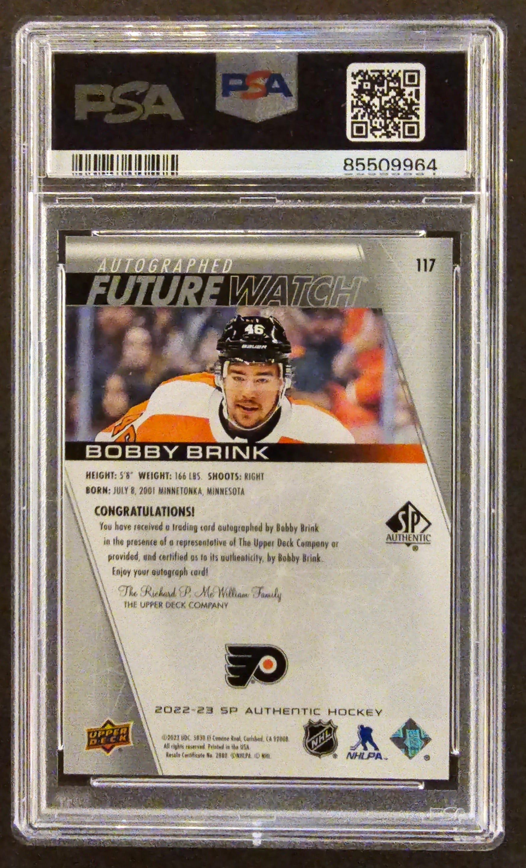 Bobby Brink Future Watch Auto Graded PSA 10 - 2022/23 SP Authentic