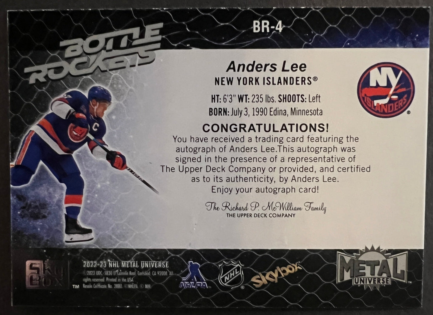 Anders Lee Bottle Rockets Auto - 2022/23 Metal Universe