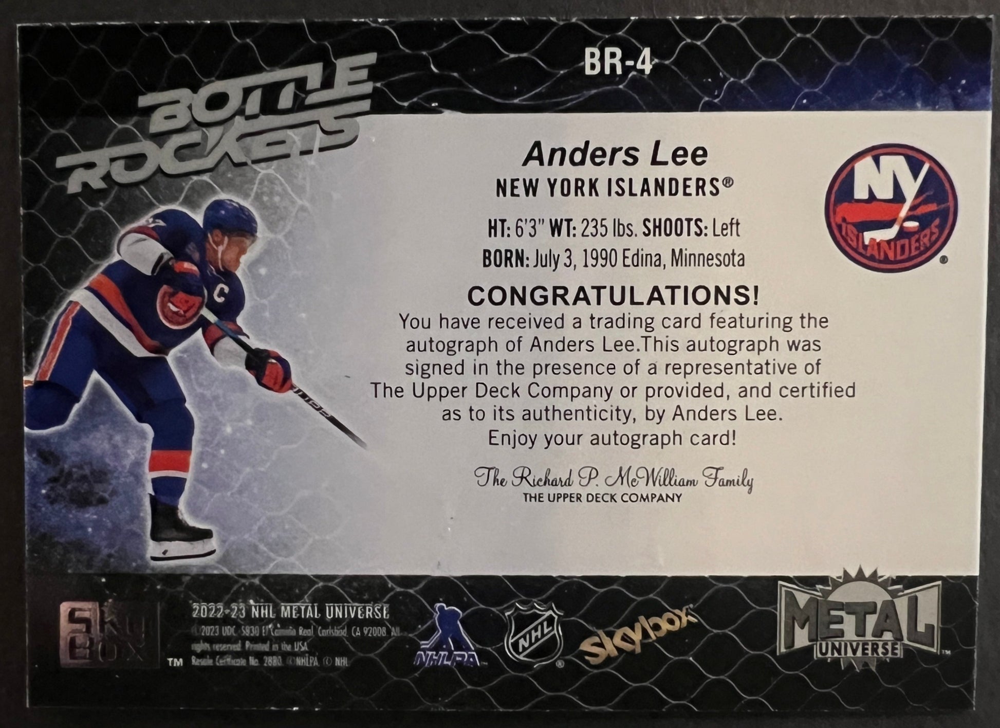 Anders Lee Bottle Rockets Auto - 2022/23 Metal Universe