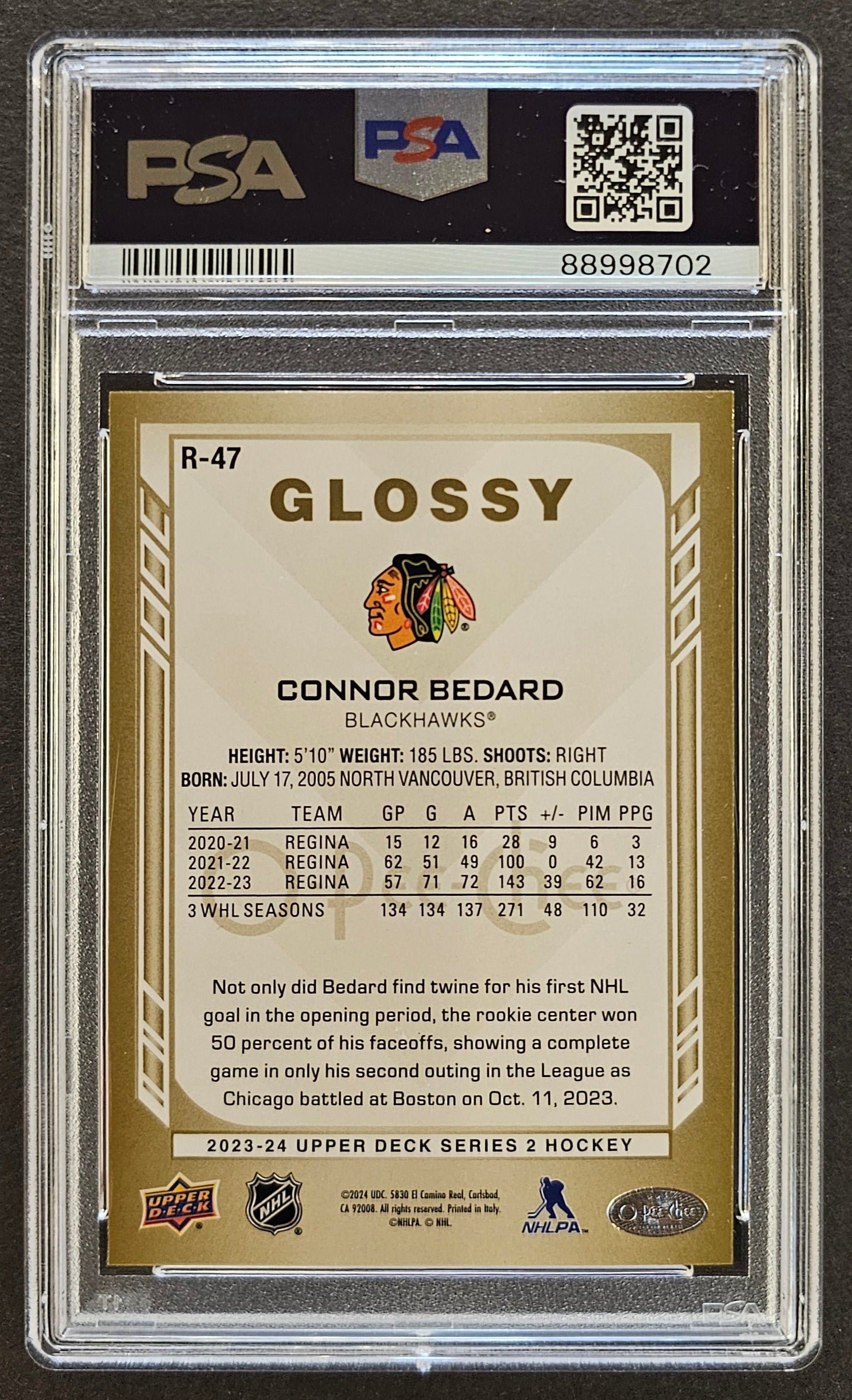 Connor Bedard O-Pee-Chee Glossy Gold - Graded PSA 10 - 2023/24 Series 2