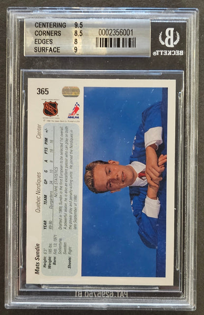 Mats Sundin Rookie Card #365 Graded Beckett 8.5 - 1990 Upper Deck