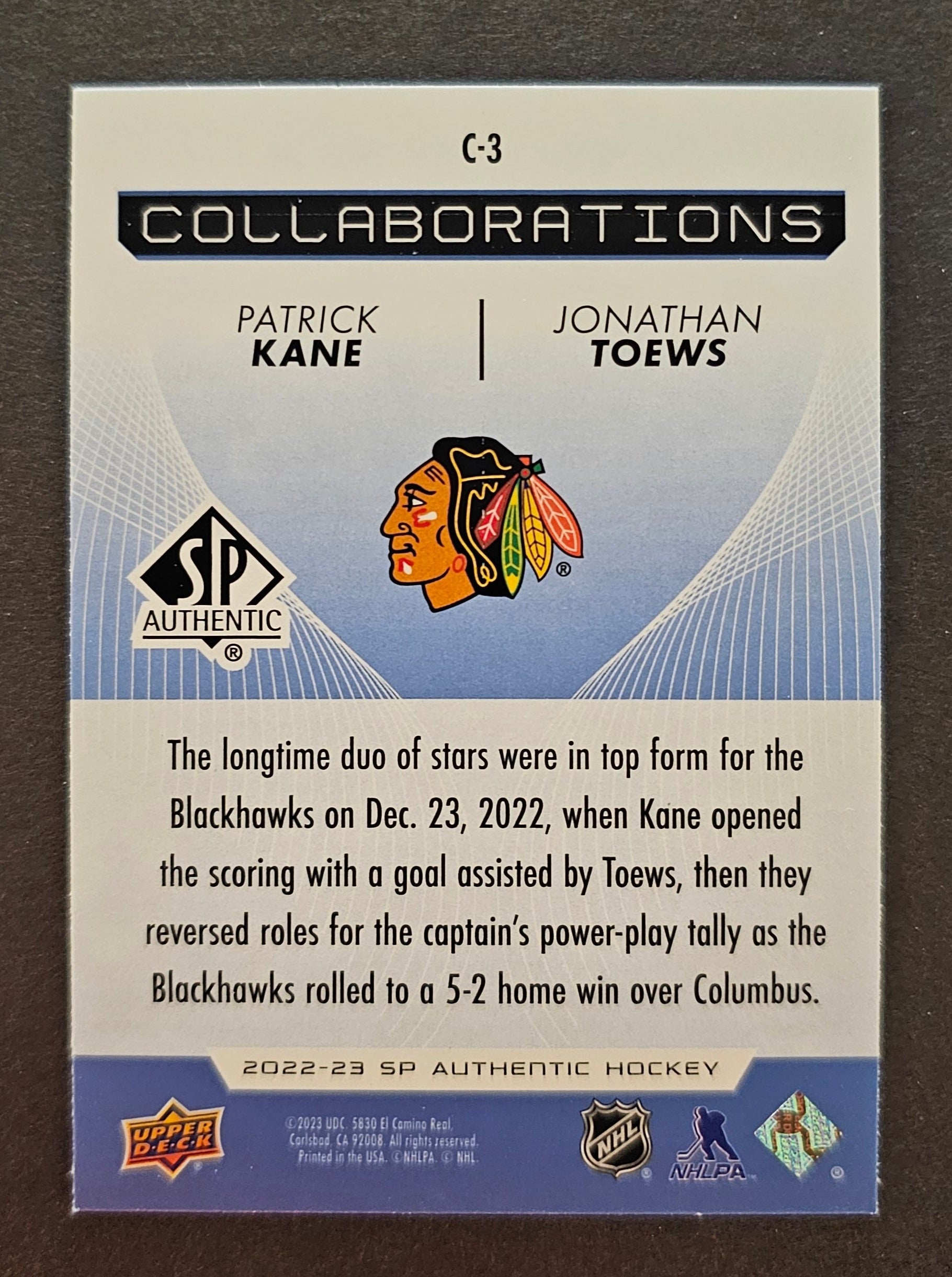 Kane / Toews Blackhawks Collaborations Blue - 2022/23 SP Authentic