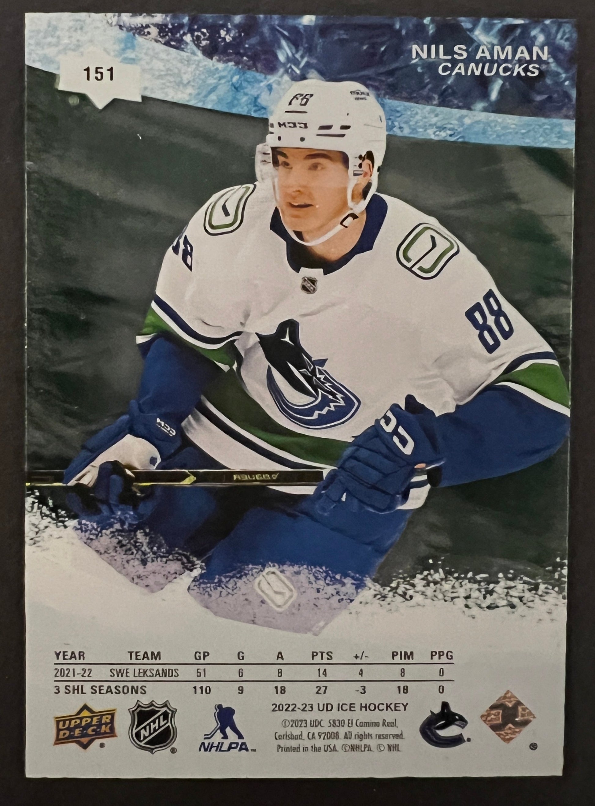 Nils Aman Premieres Green /599 - 2022/23 UD Ice 