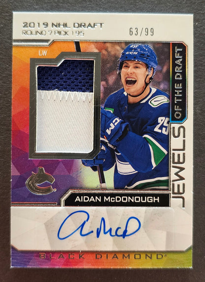 Aidan McDonough Jewels of the Draft Jersey Patch Auto /99 - 2023/24 Black Diamond