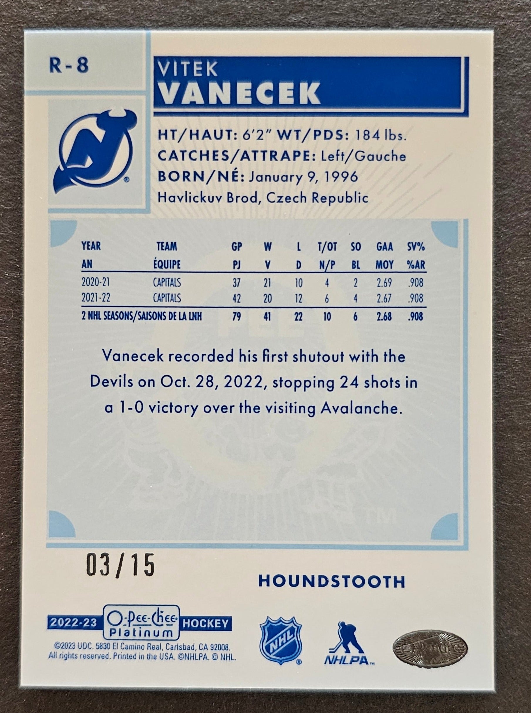 Vitek Vanecek Retro Houndstooth /15 - 2022/23 O-Pee-Chee Platinum