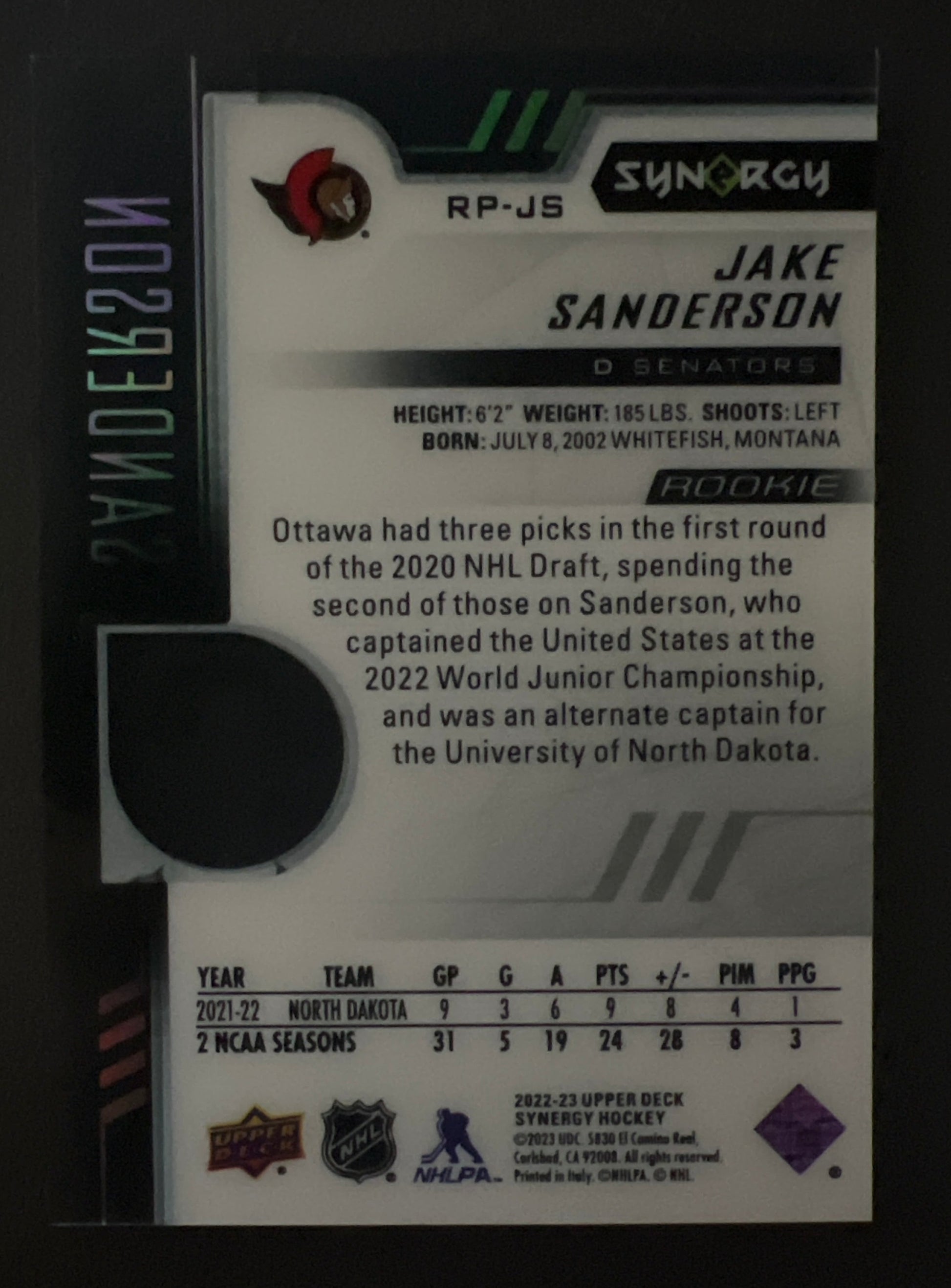 Jake Sanderson Synergy Base Black /13 - 2022/23 Synergy