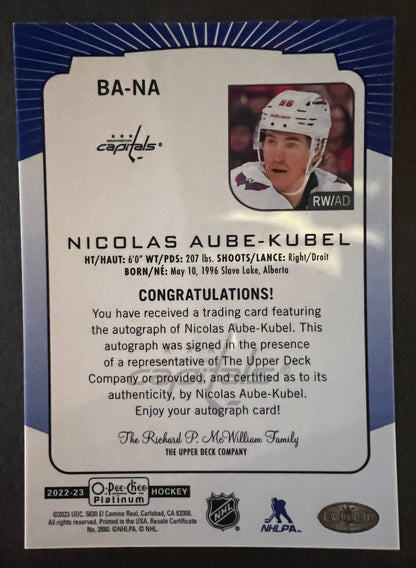 Nicolas Aube-Kubel Blue Border Auto - 2022/23 O-Pee-Chee Platinum