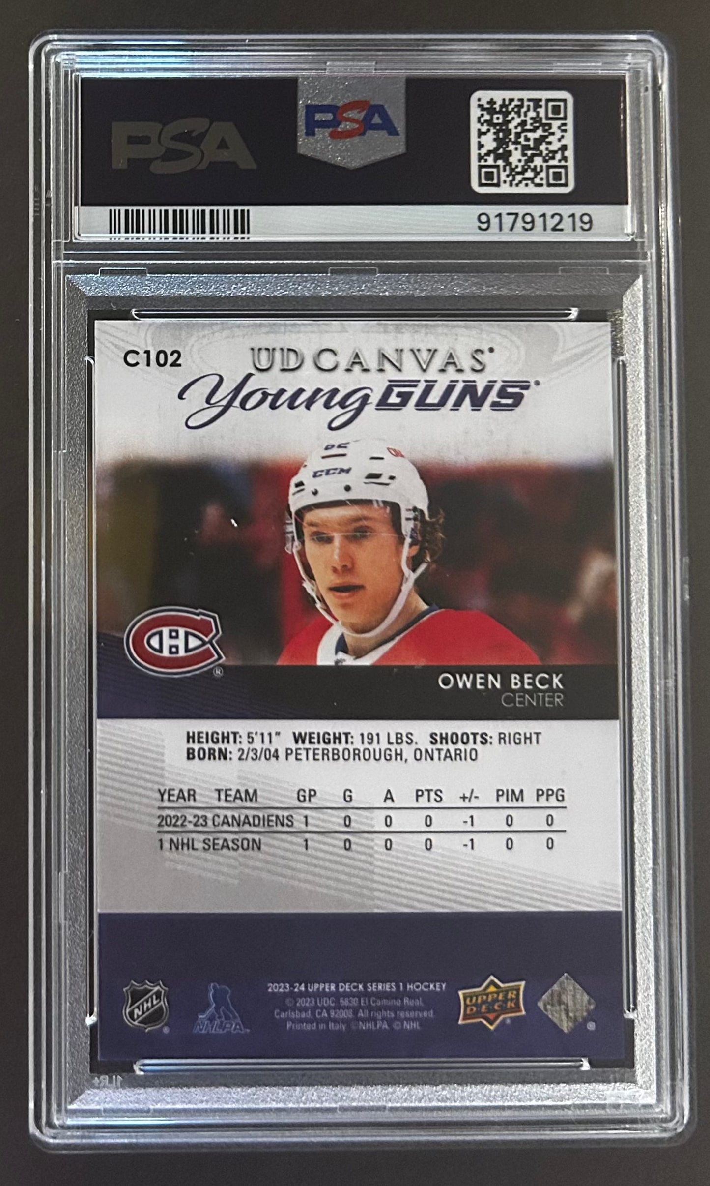 Owen Beck UD Canvas Young Guns - PSA 10 - 2023 Series 1