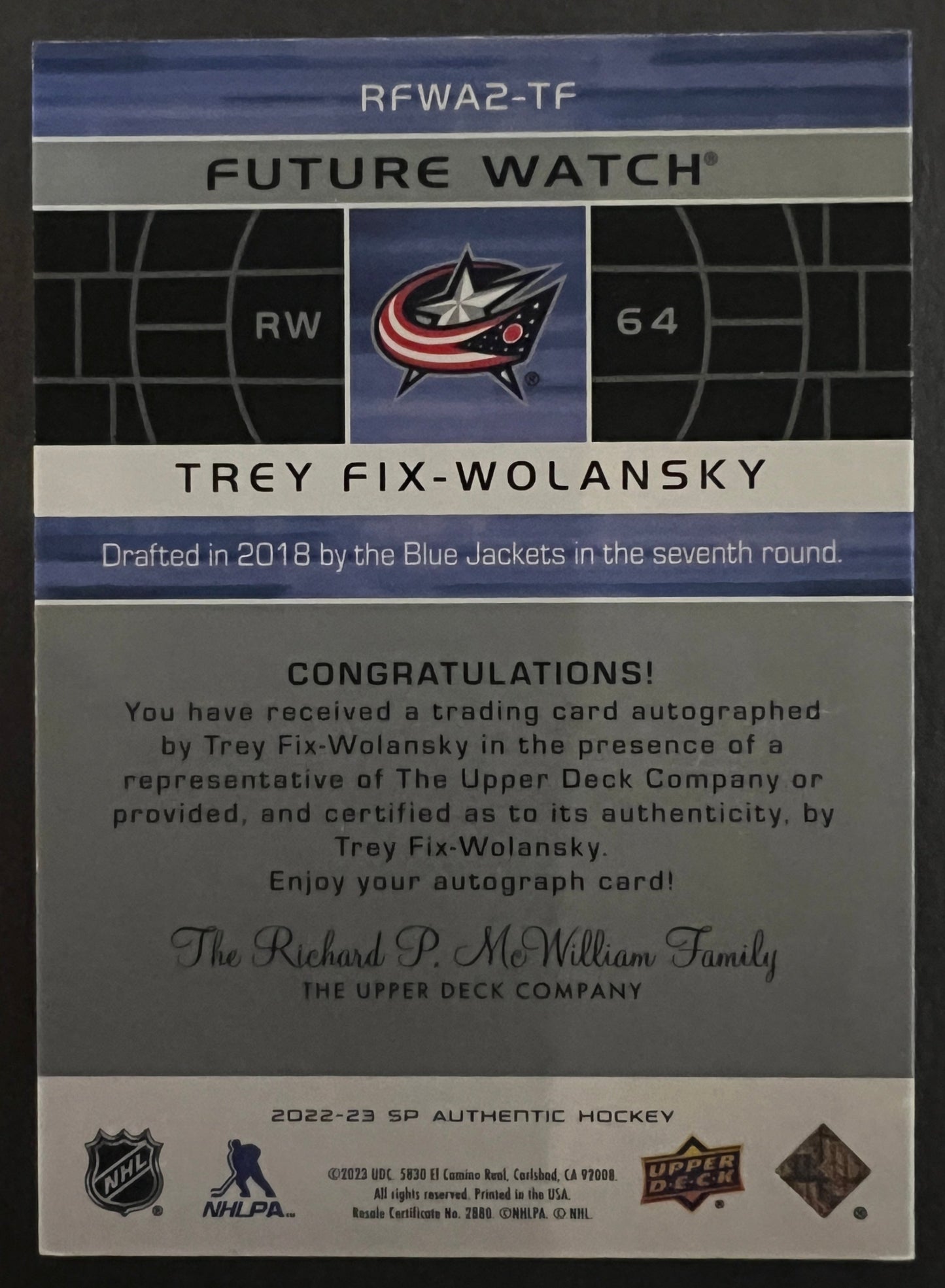 Trey Fix-Wolansky 02-03 Retro Future Watch Auto /399 - 2022/23 SP Authentic