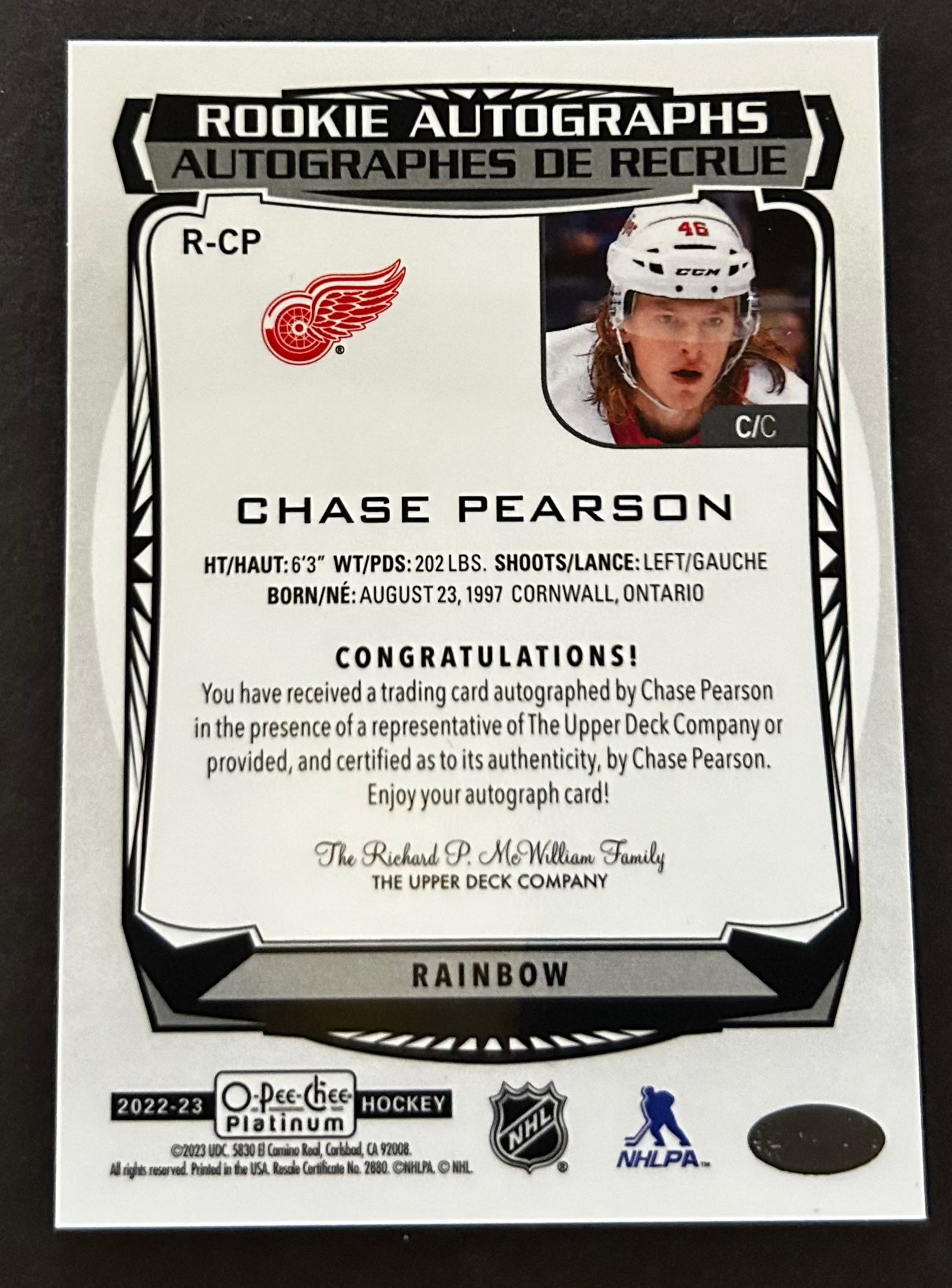 Chase Pearson Rookie Auto Rainbow - 2022/23 O-Pee-Chee Platinum 