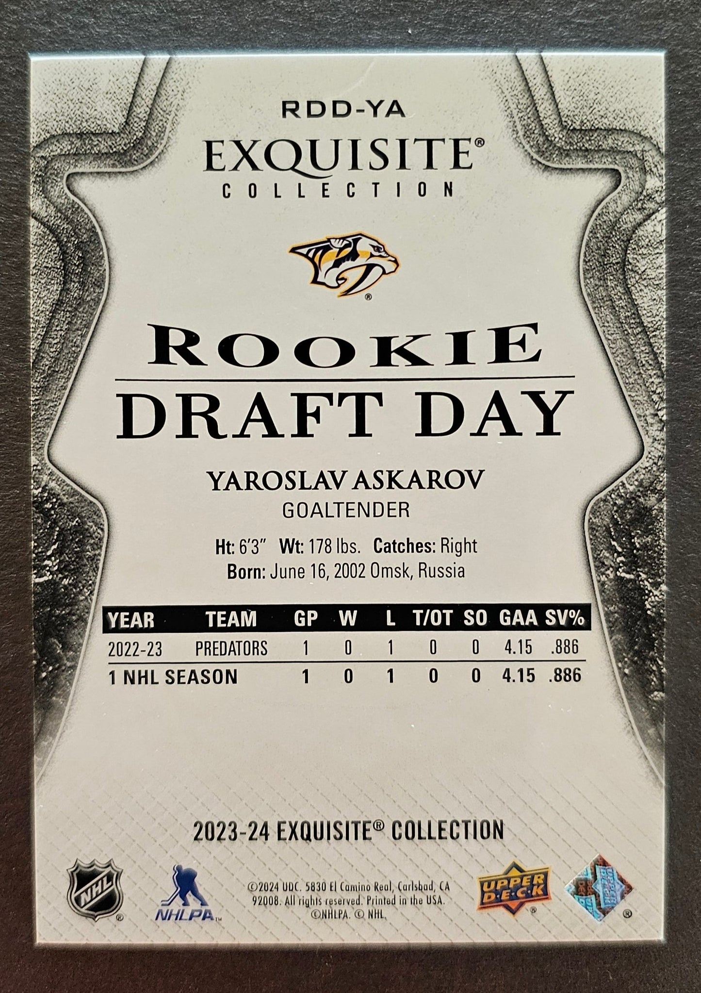 Yaroslav Askarov Rookie Draft Day /349 - 2023/24 Exquisite Collection