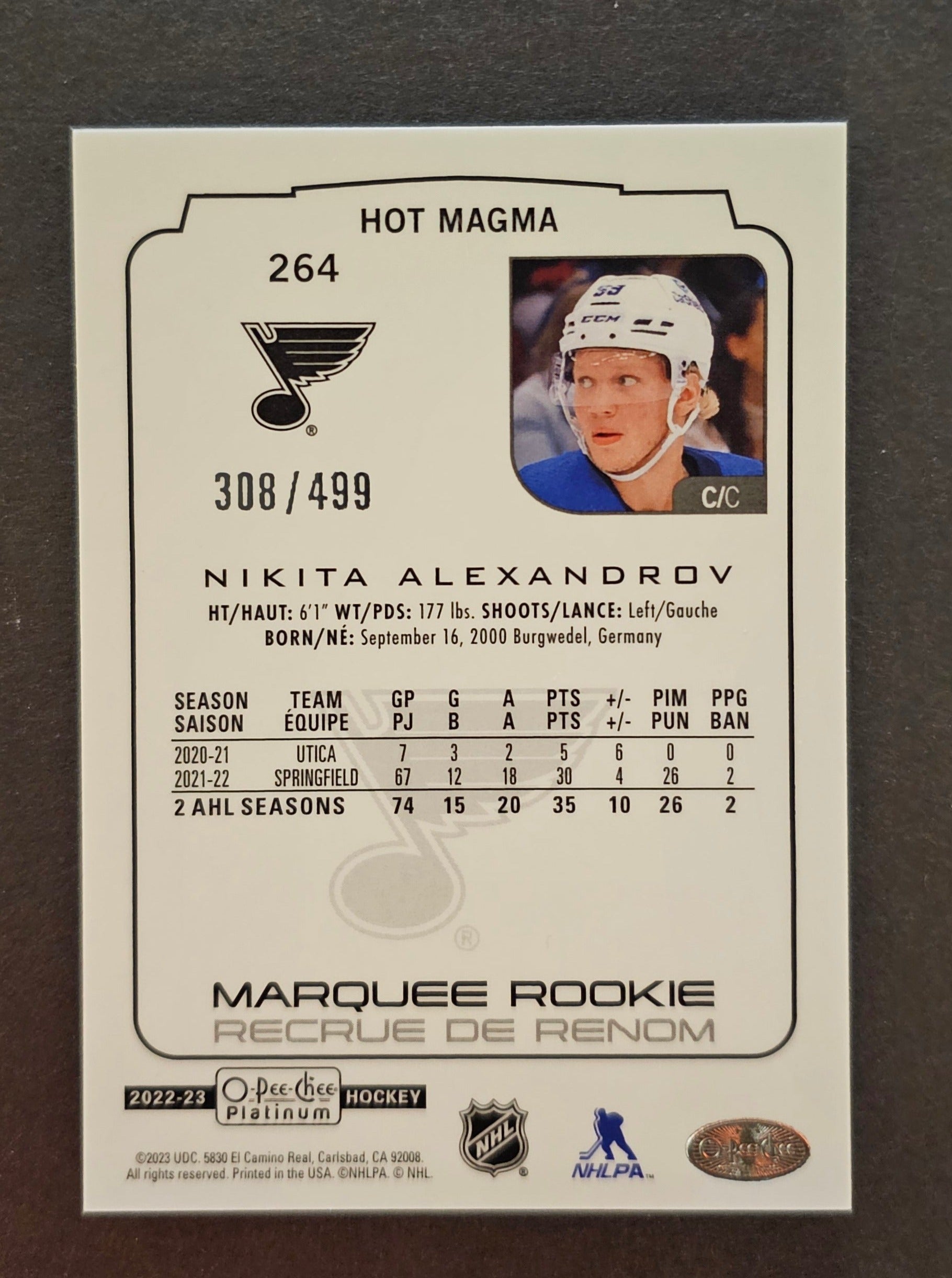 Nikita Alexandrov Marquee Rookie Hot Magma /499 - 2022/23 O-Pee-Chee Platinum