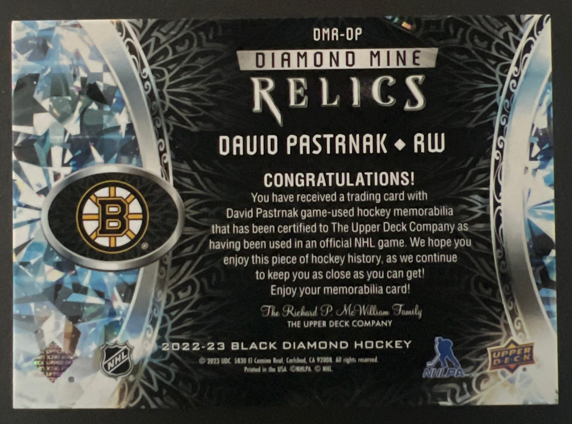 David Patrnak Diamond Mind Relics Jersey - 2022/23 Black Diamond