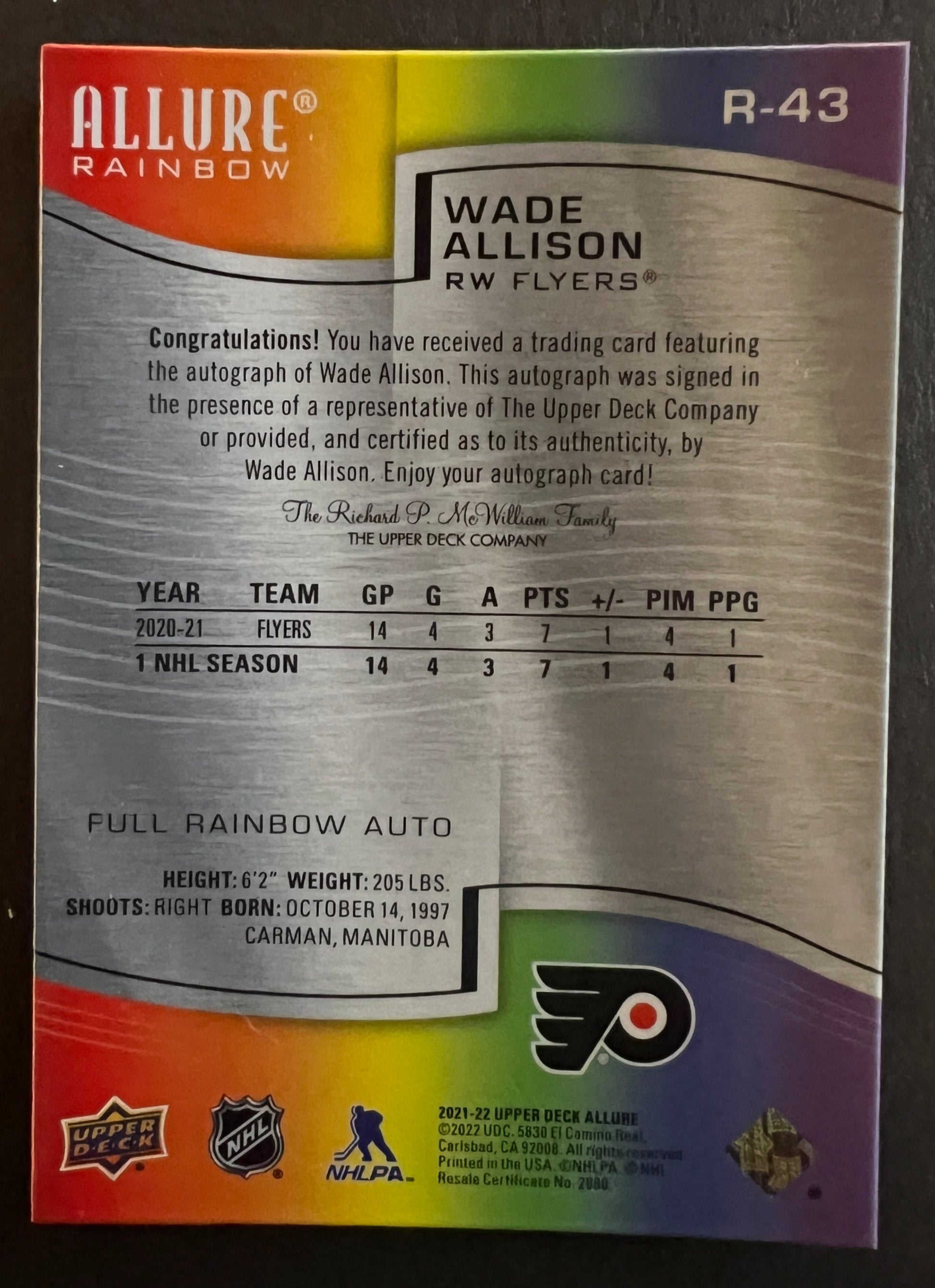 Wade Allison Full Rainbow Rookie Auto - 2021/22 Allure