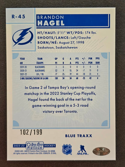 Brandon Hagel Retro Blue Traxx /199 - 2022/23 O-Pee-Chee Platinum