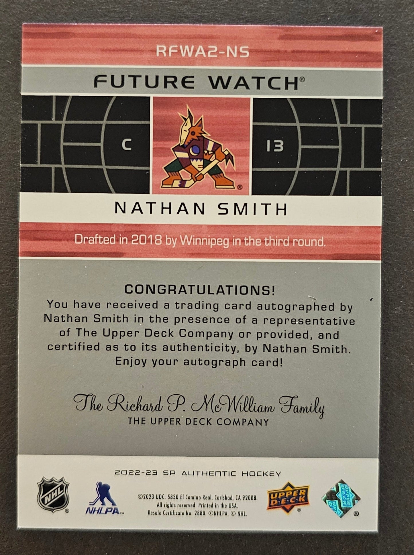 Nathan Smith 01-02 Retro Future Watch Auto /399 - 2022/23 SP Authentic