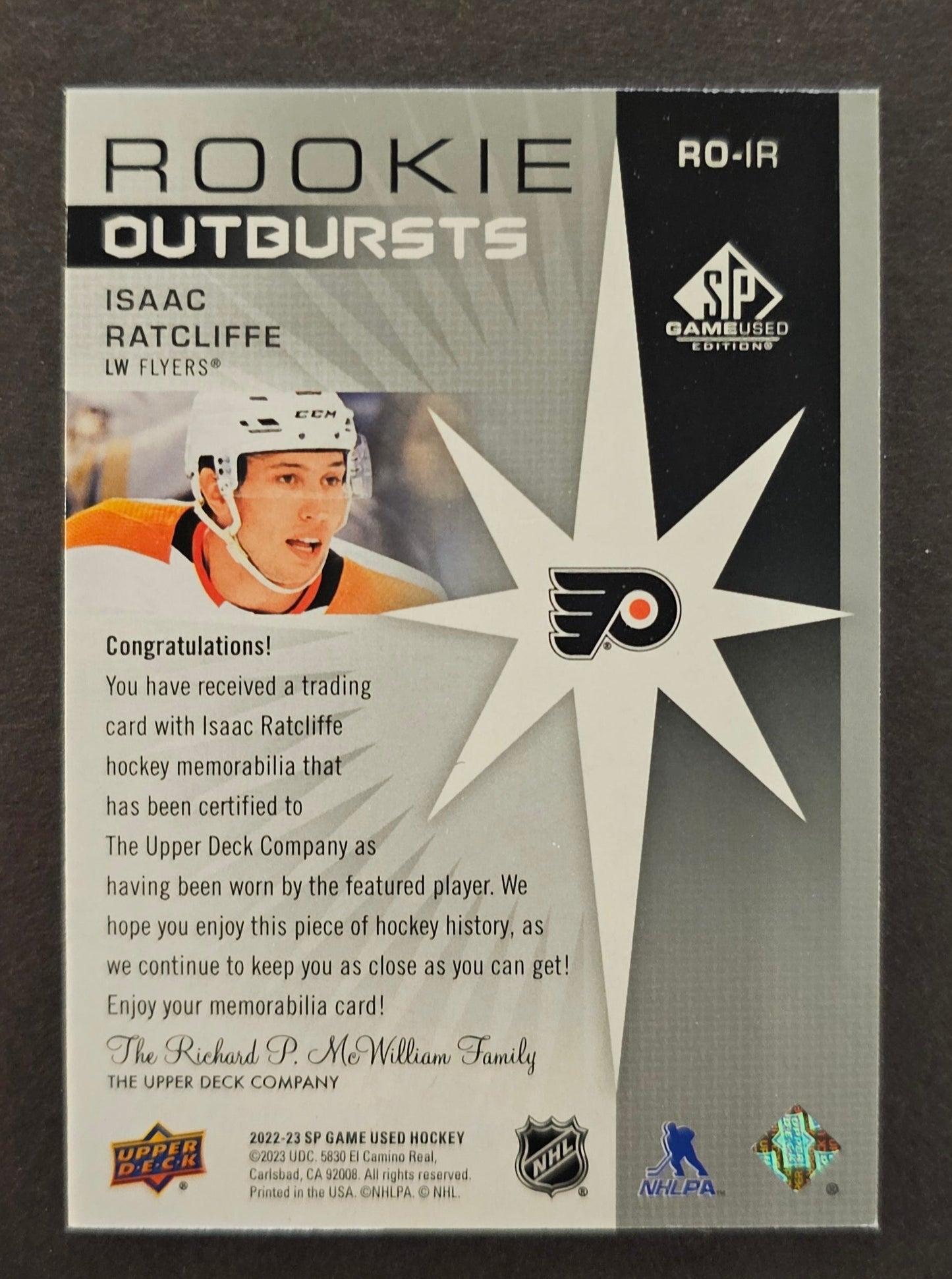 Isaac Ratcliffe Rookie Outbursts Jersey  - 2022/23 SP Game Used