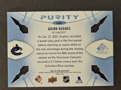 Quinn Hughes Purity Platinum Die Cut /150 - 2022/23 SP Game Used