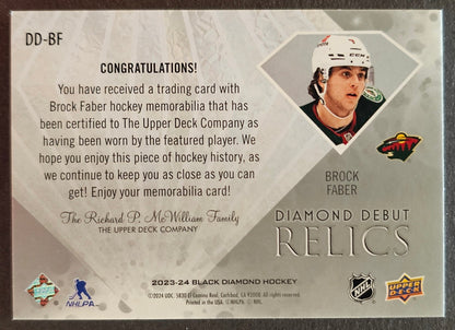 Brock Faber Diamond Debut Relics Jersey - 2023/24 Black Diamond