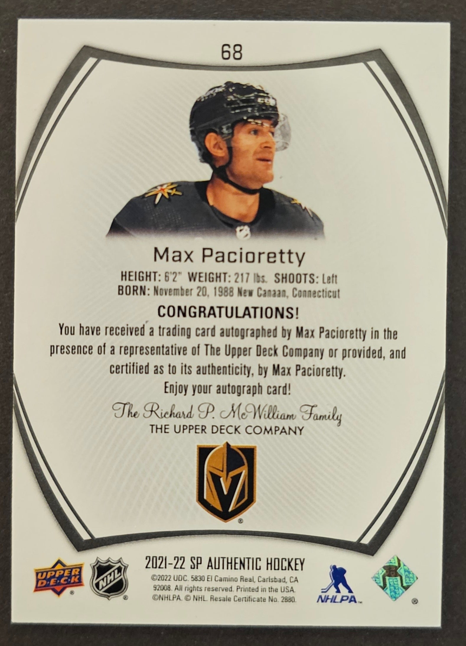 Max Pacioretty Limited Black Gold Ink Auto - 2022/23 SP Authentic