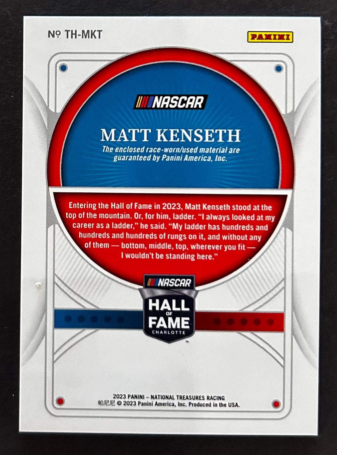 Matt Kenseth Treasures of the Hall /10 - 2023 Panini National Treasures 