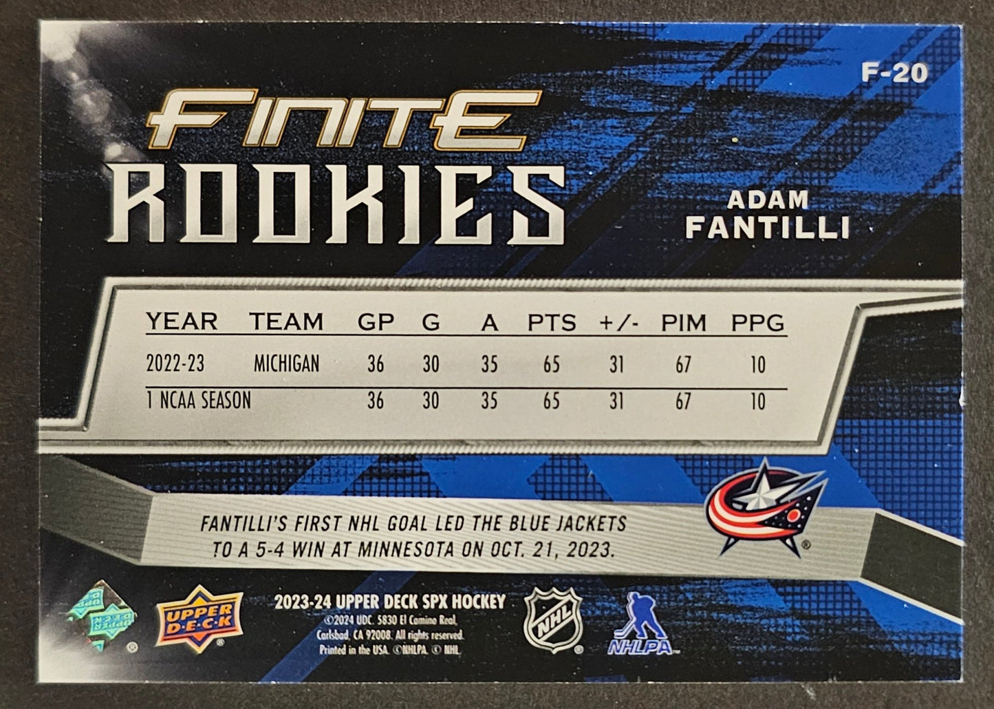 Adam Fantilli Finite Rookies /799 - 2023/24 SPX 