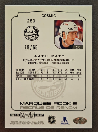 Artu Raty Marquee Rookie Cosmic /65 - 2022/23 O-Pee-Chee Platinum