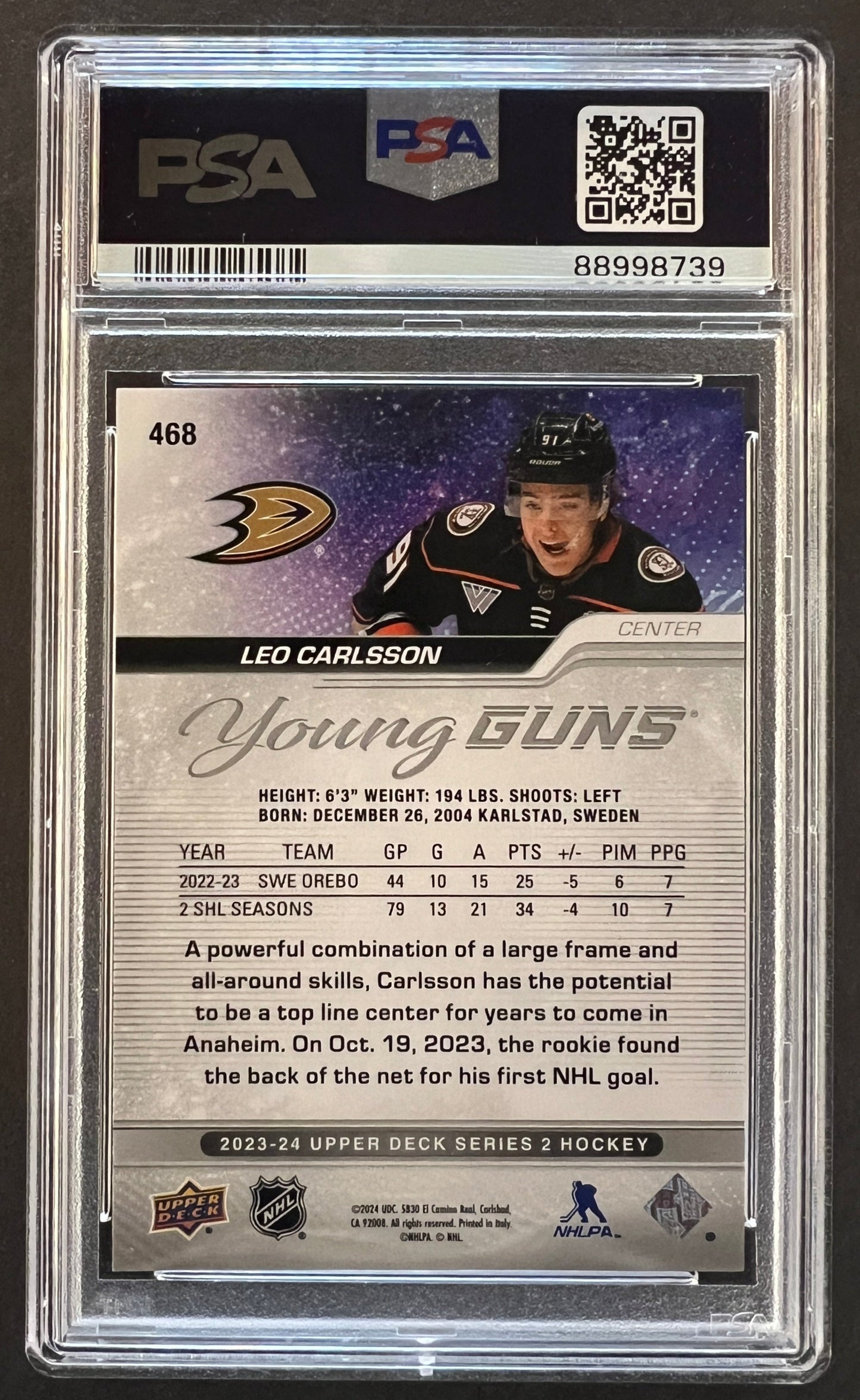 Leo Carlsson Young Guns Rookie #468 Graded PSA 9 - 2023/24 Series 2