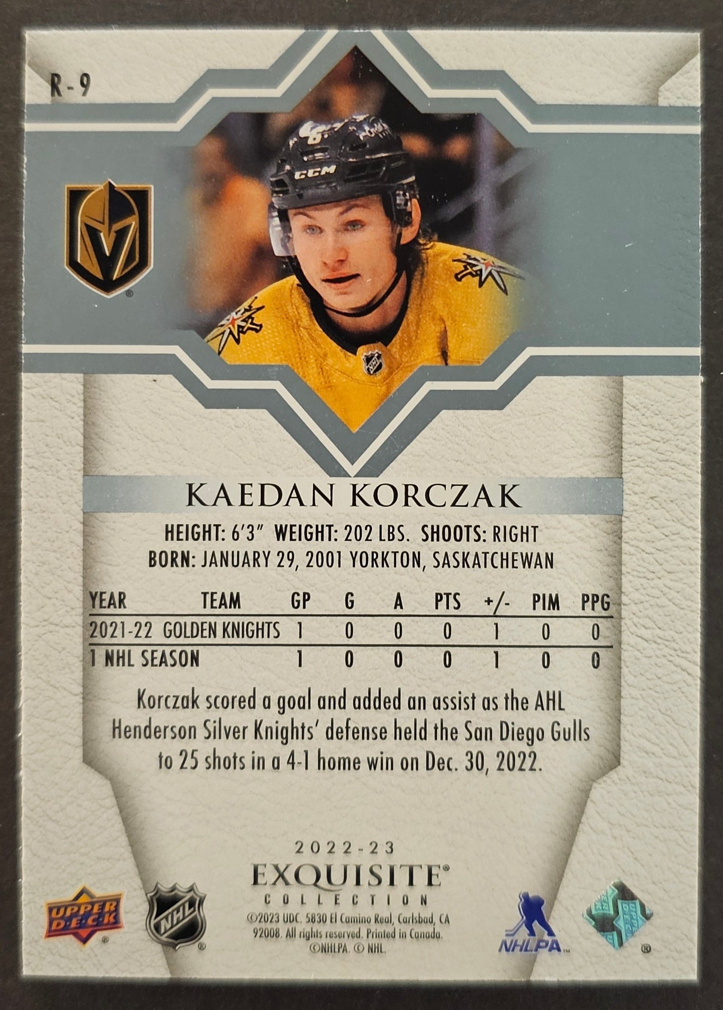 Kaedan Korzac Exquisite Collection Rookie Blue Spectrum /199 - 2022/23 Ice