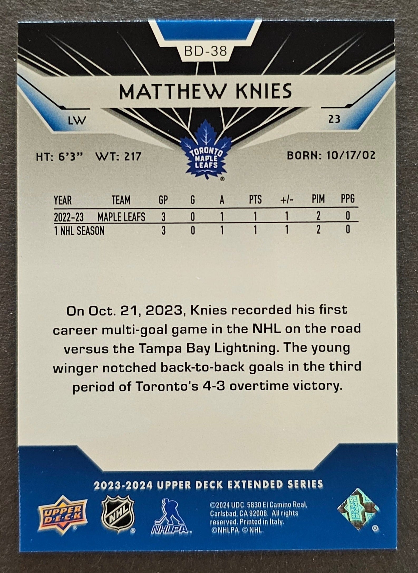 Matthew Knies Rookie Gems Triple Diamond - 2023/24 Extended Series