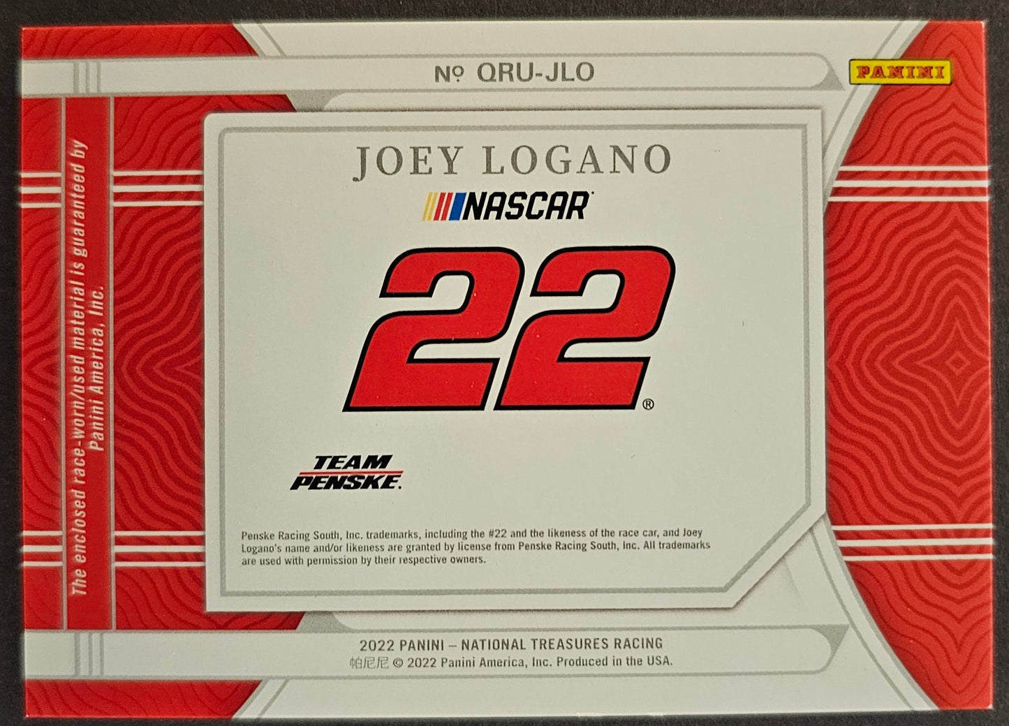 Joey Logano Race-Used Tires /49 - 2022 National Treasures Racing