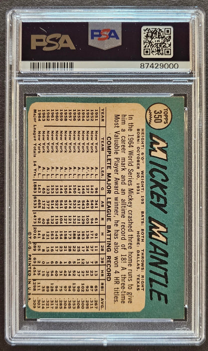 Mickey Mantle #350 Yankees Legend Graded PSA 5 - 1965 Topps