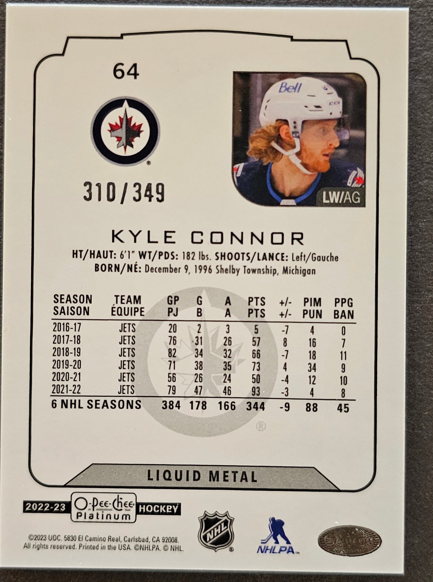 Kyle Connor Liquid Metal /349 - 2022/23 O-Pee-Chee Platinum