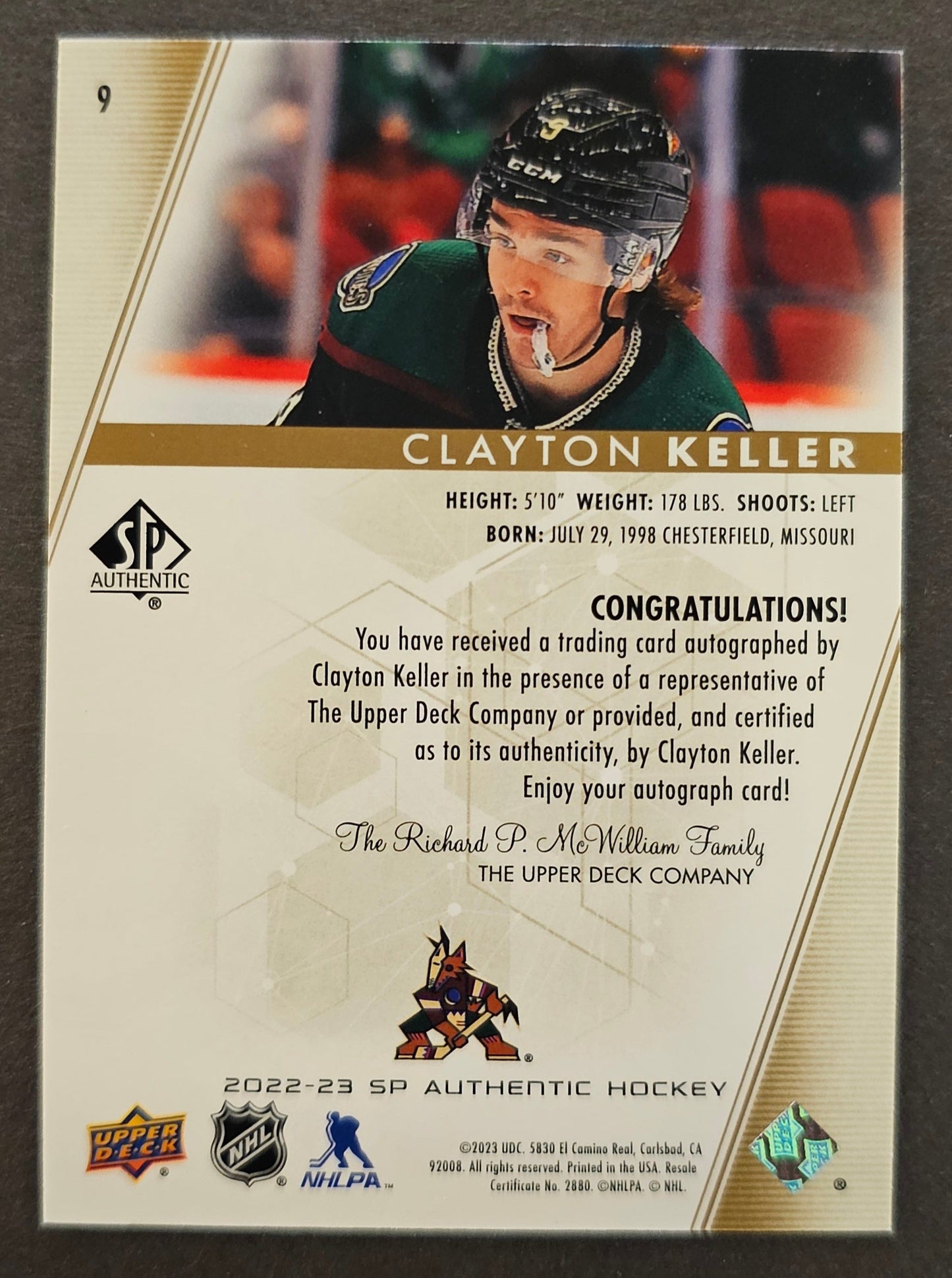 Clayton Keller Limited Gold Auto Short Print - 2022/23 SP Authentic