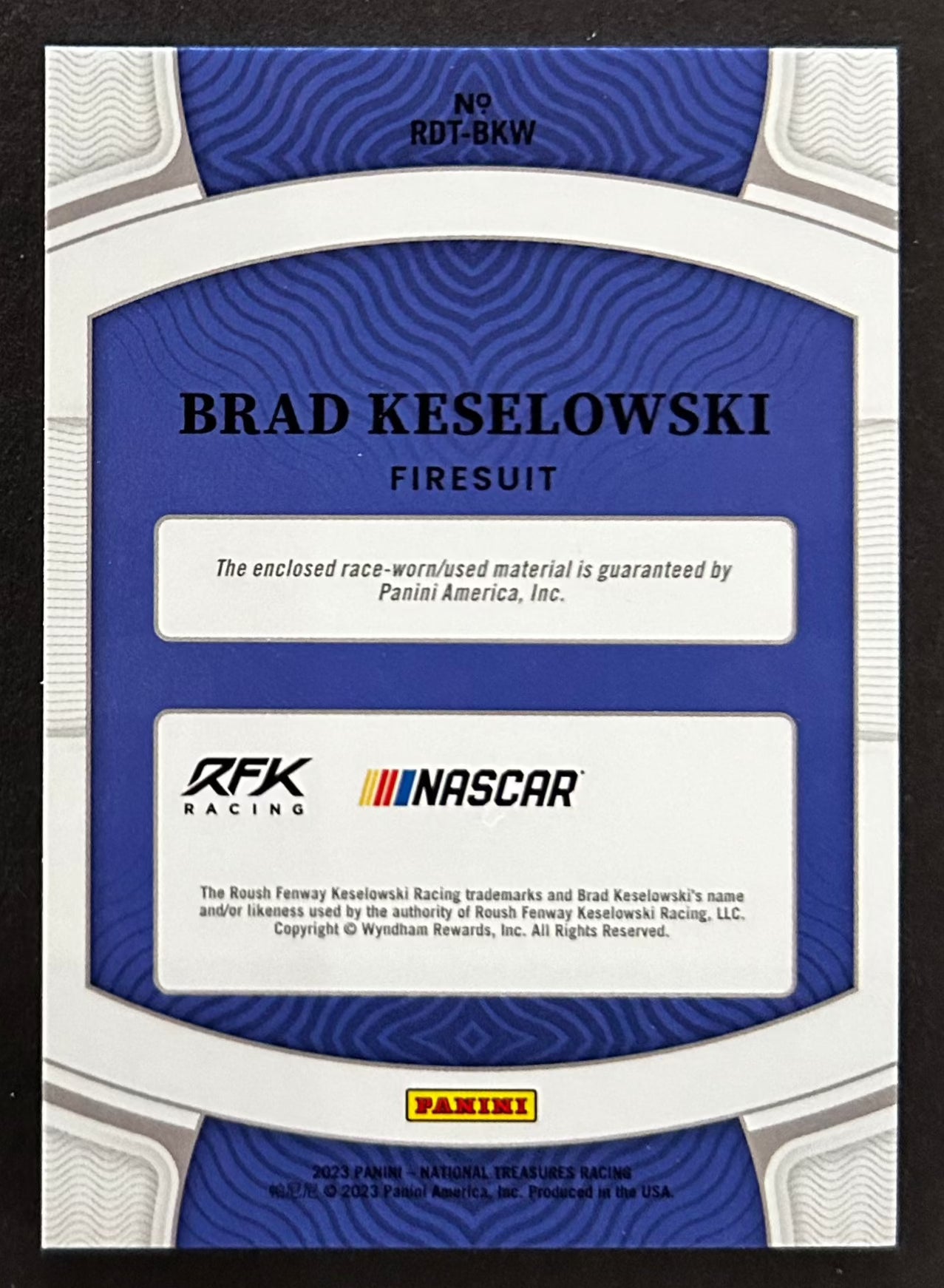 Brad Keselowski Race Day Treasures Firesuit Patch /99 - 2023 National Treasures