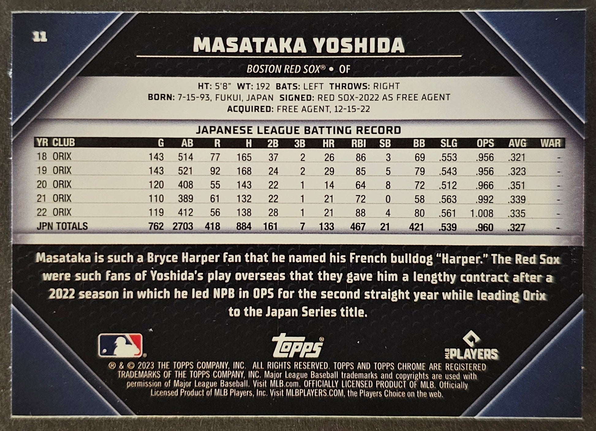 Masataka Yoshida Rookie Photo Variant - 2023 Topps Chrome Black