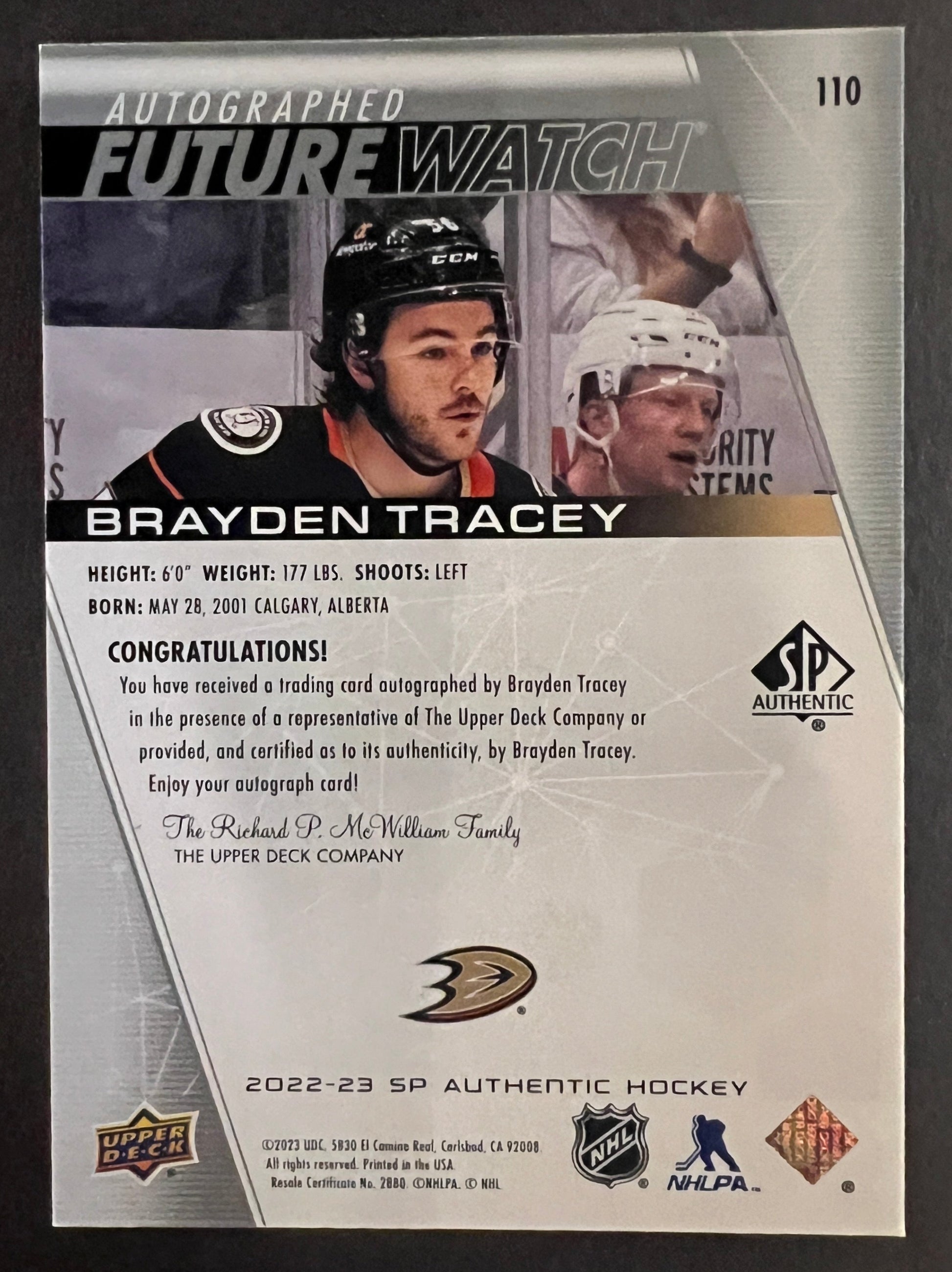 Brayden Tracey Future Watch Auto /999 - 2022/23 SP Authentic