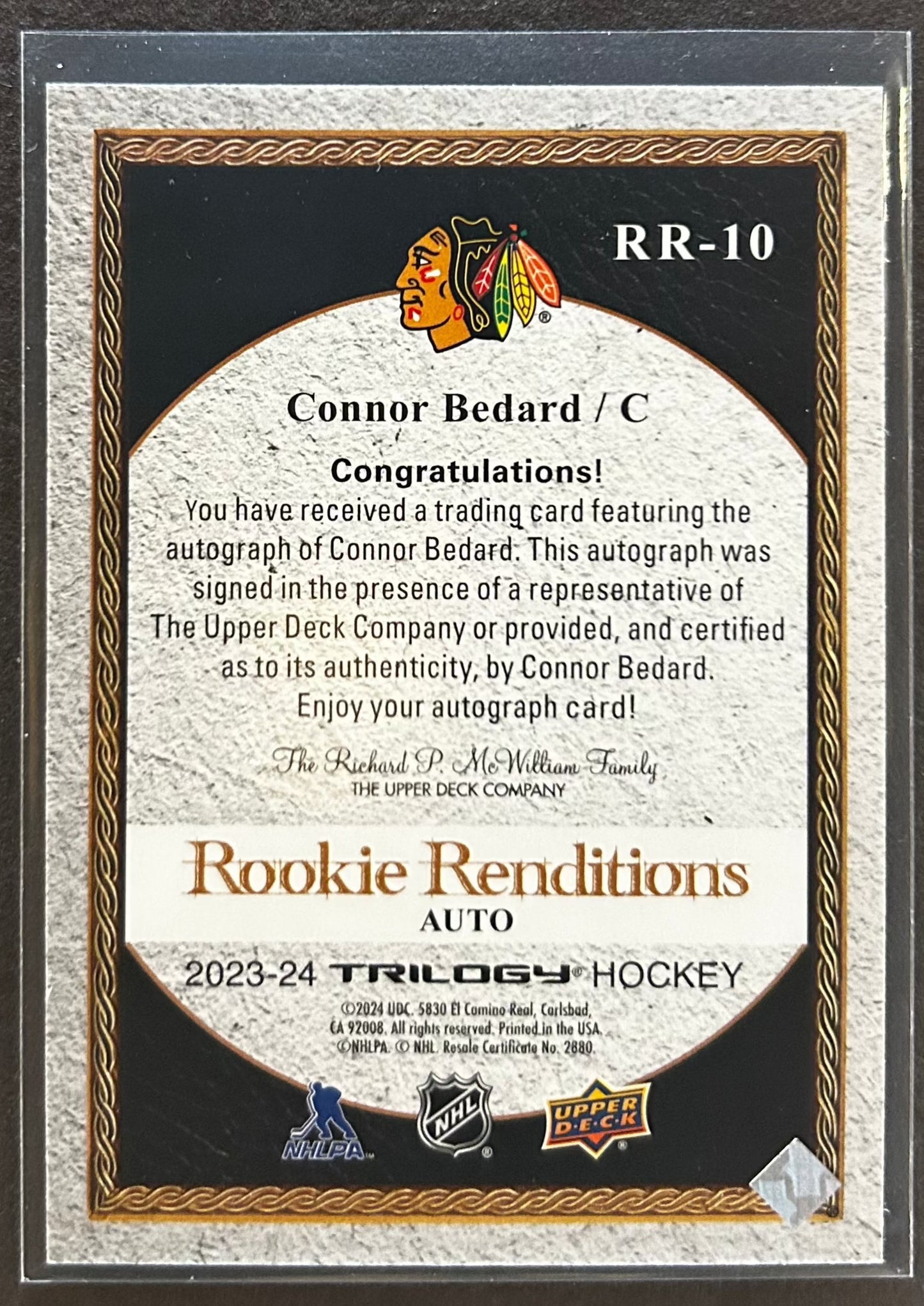 Connor Bedard Rookie Renditions Auto /25 - 2023/24 Trilogy