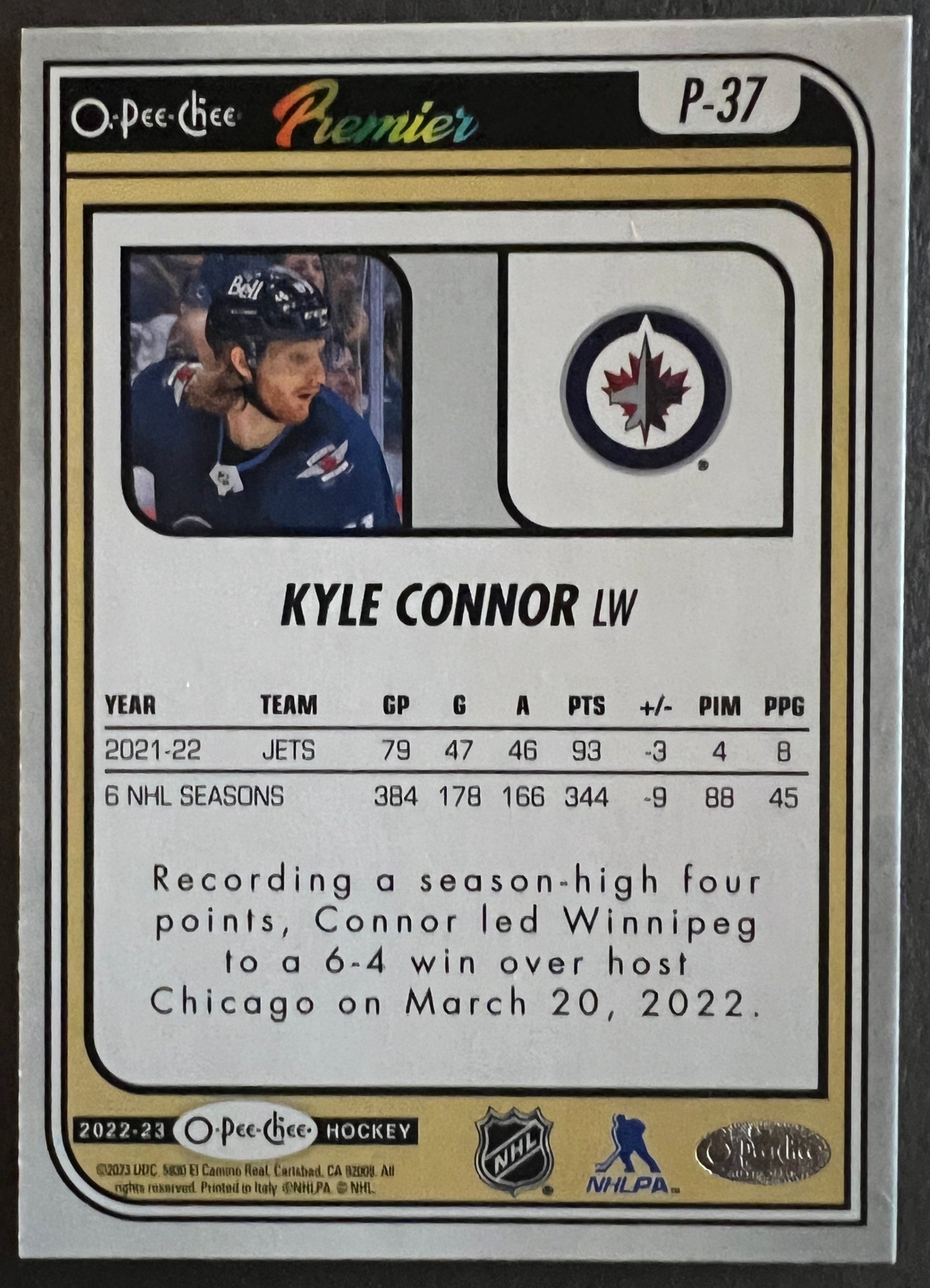 Kyle Connor O-Pee-Chee Premier Rainbow /99 - 2022/23 O-Pee-Chee