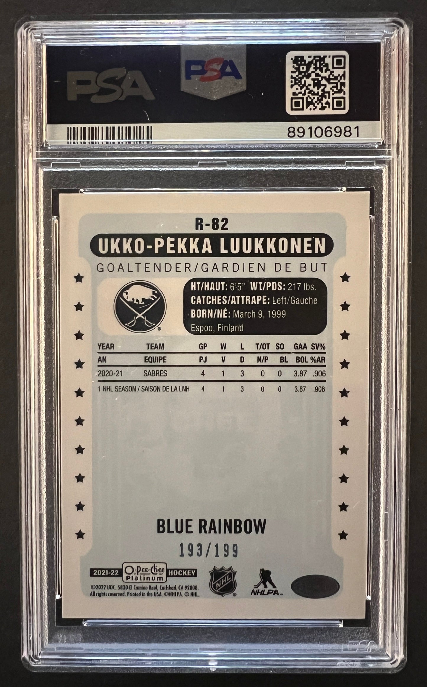 Ukko-Pekka Luukkonen Retro Rainbow Blue /199 - PSA 10 - 2021/22 OPC Platinum