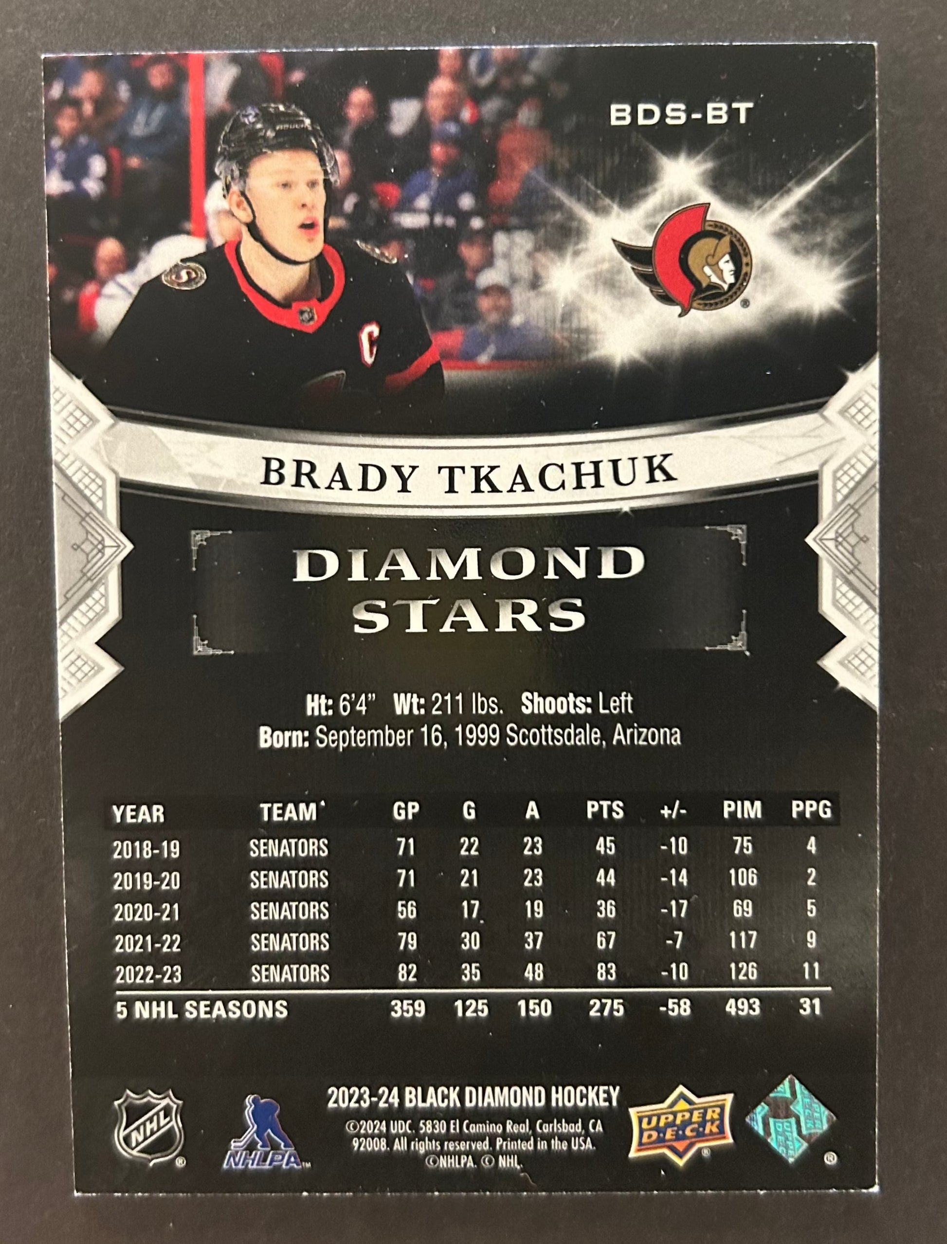 Brady Tkachuk Diamond Stars Purple /49 - 2023/24 Black Diamond