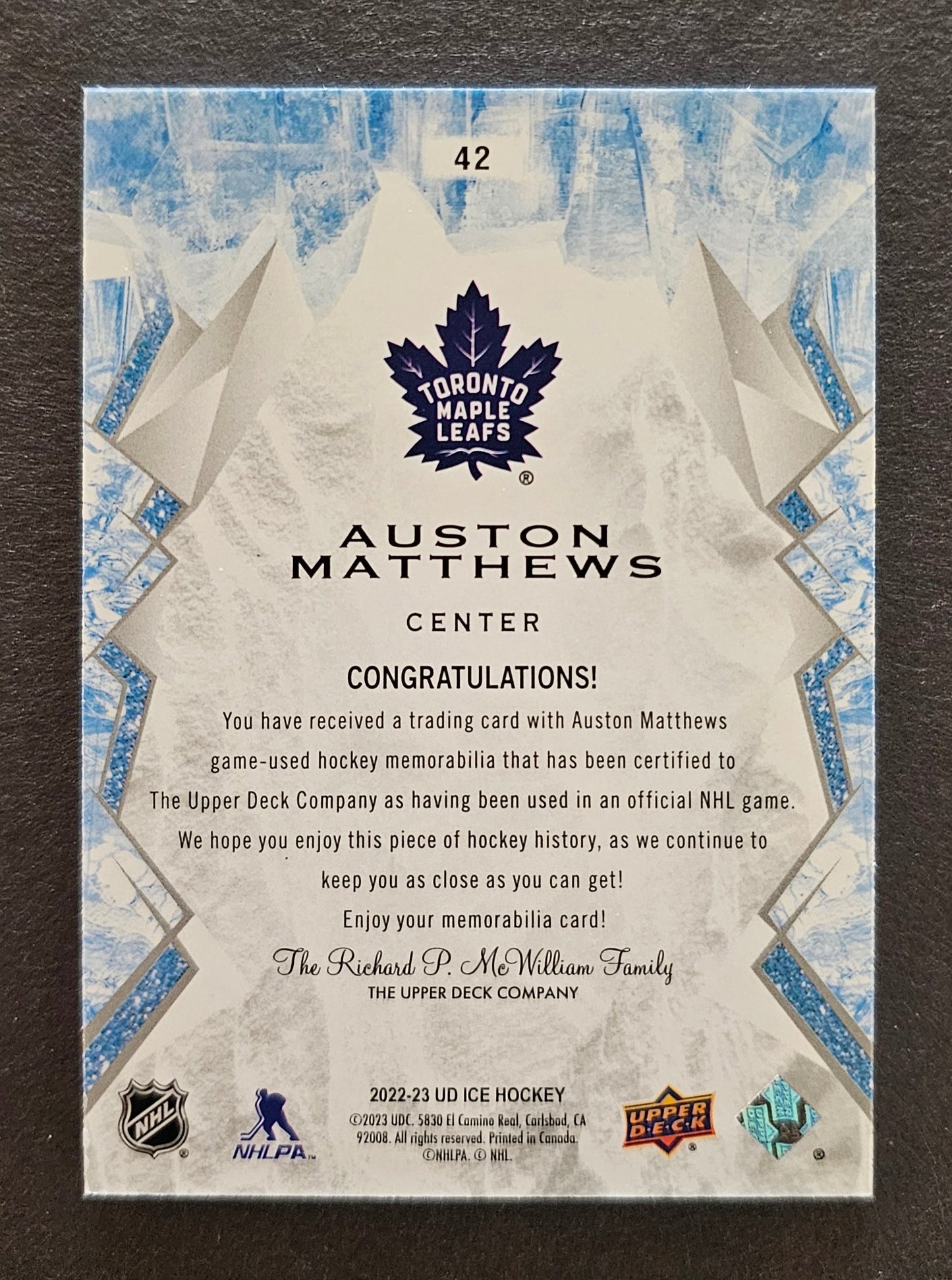 Auston Matthews Jersey - 2022/23 Ice