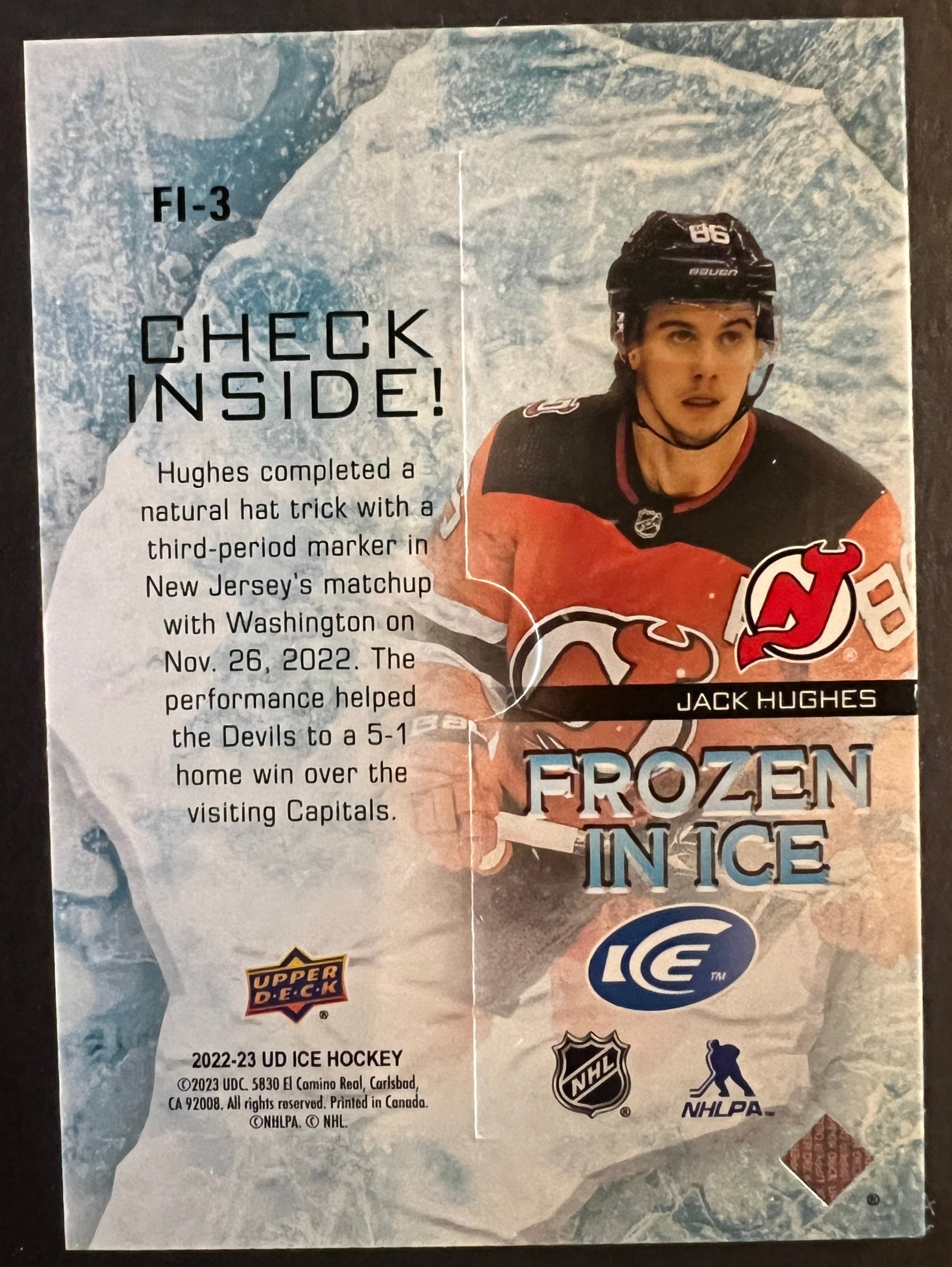 Jack Hughes Frozen In Ice - Unopened - 2022/23 Ice