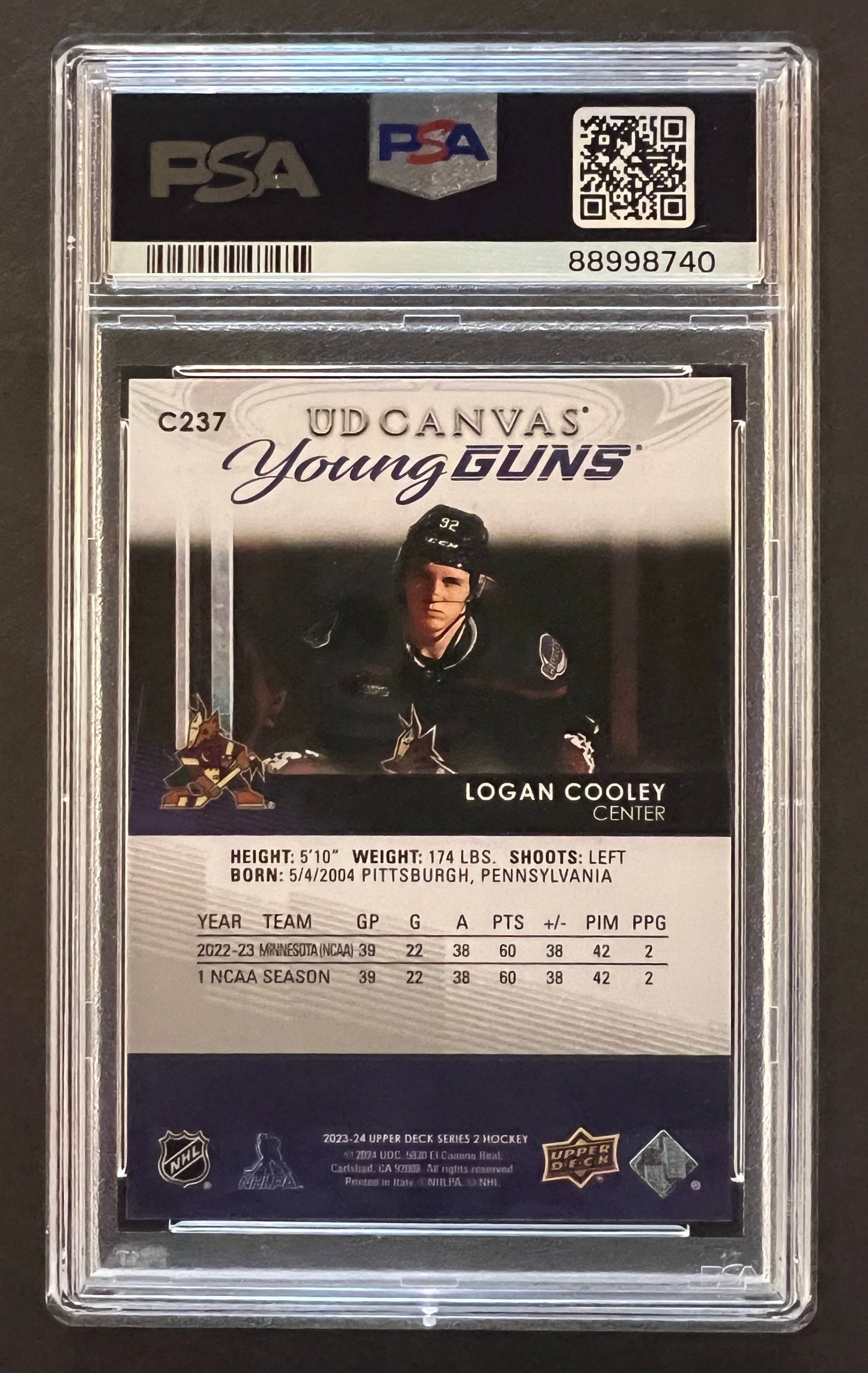 Logan Cooley Young Guns Rookie UD Canvas #C237 - PSA 10 - 2023/24 Series 2