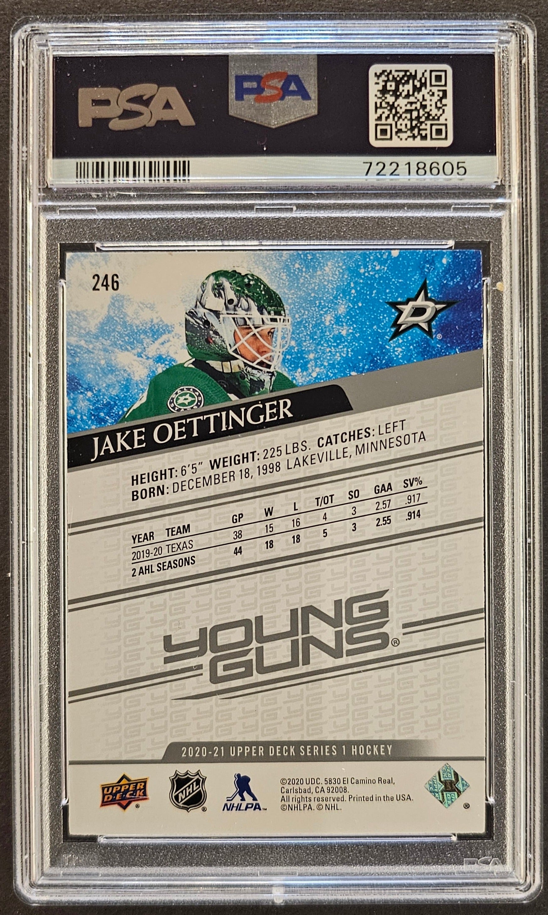 Jake Oettinger Young Guns Rookie #246 Graded PSA 9 - 2020/21 Series 1