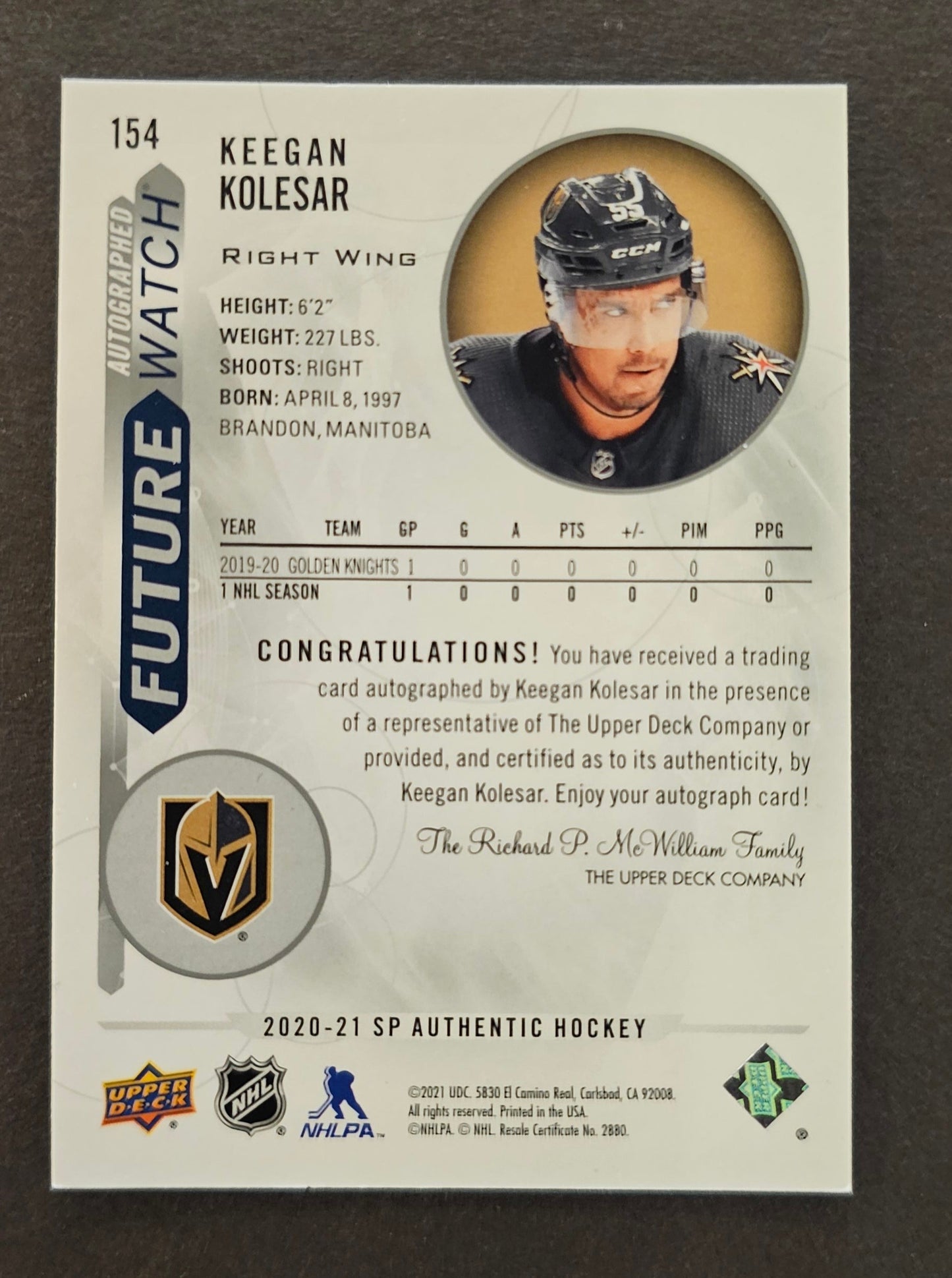 Keegan Kolsar Future Watch Auto /999 - 2020/21 SP Authentic