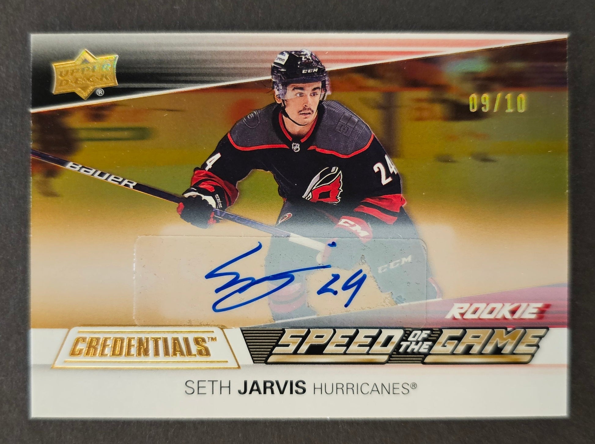 Seth Jarvis Speed Of The Game Rookie Auto Gold Spectrum /10 - 2021/22 Credentials