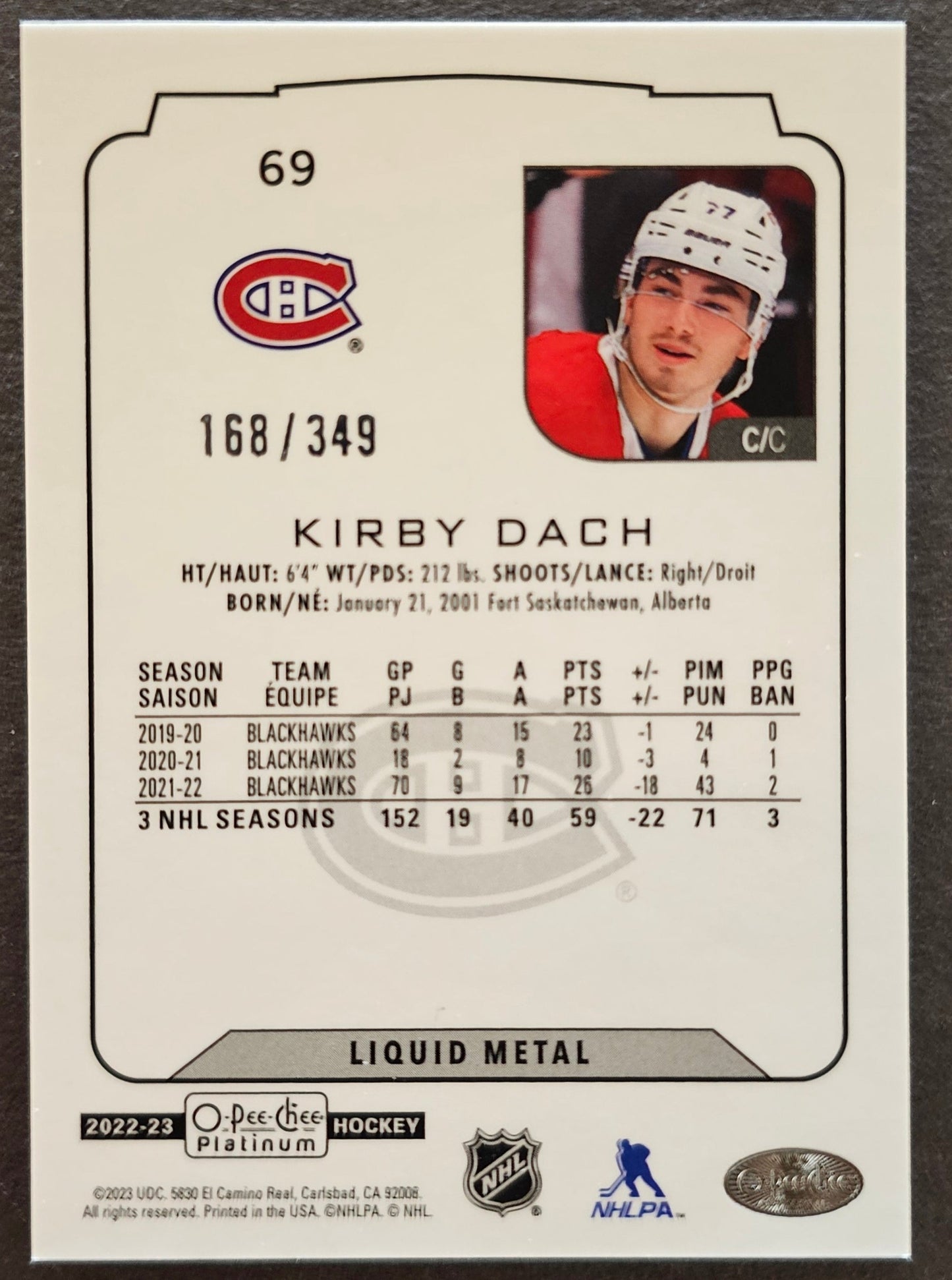 Kirby Dach Liquid Metal /349 - 2022/23 O-Pee-Chee Platinum