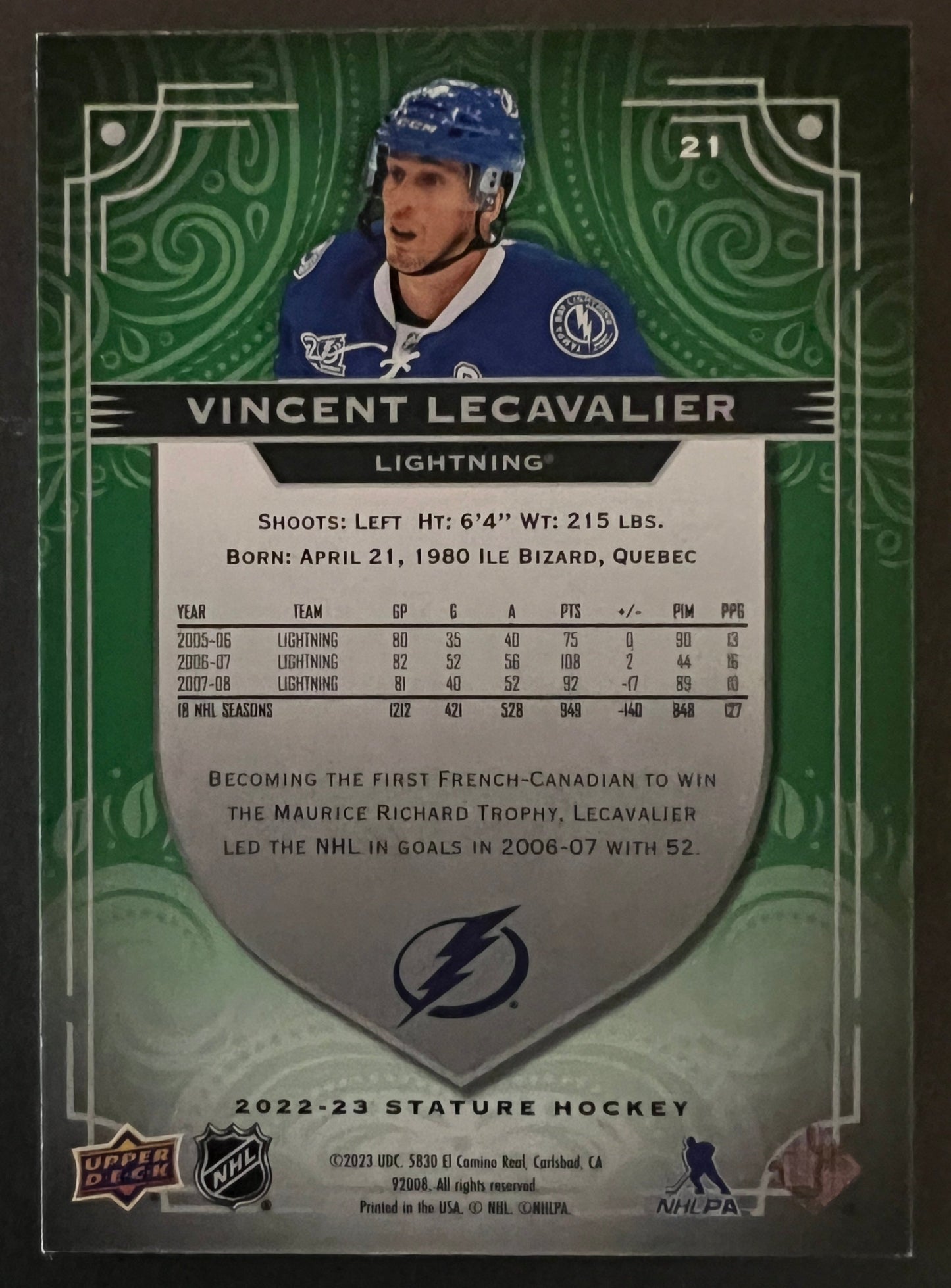 Vincent Lecavalier Stature Green /99 - 2022/23 Stature