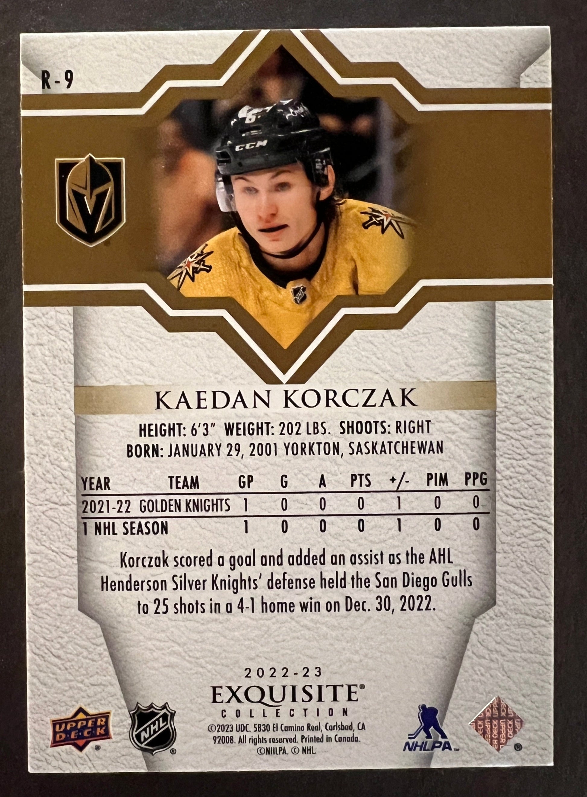 Kaeden Korczak Exquisite Collection Rookie Gold /49 - 2022/23 Ice